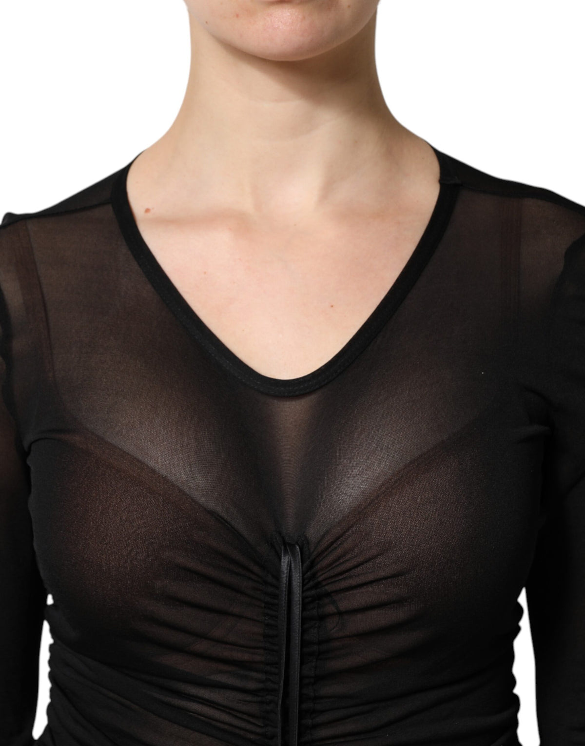 Experience the allure of the Dolce & Gabbana Black Mesh Trim Bodycon Long Sheath Dress, crafted from luxurious silk and viscose, embodying timeless elegance for the discerning individual.