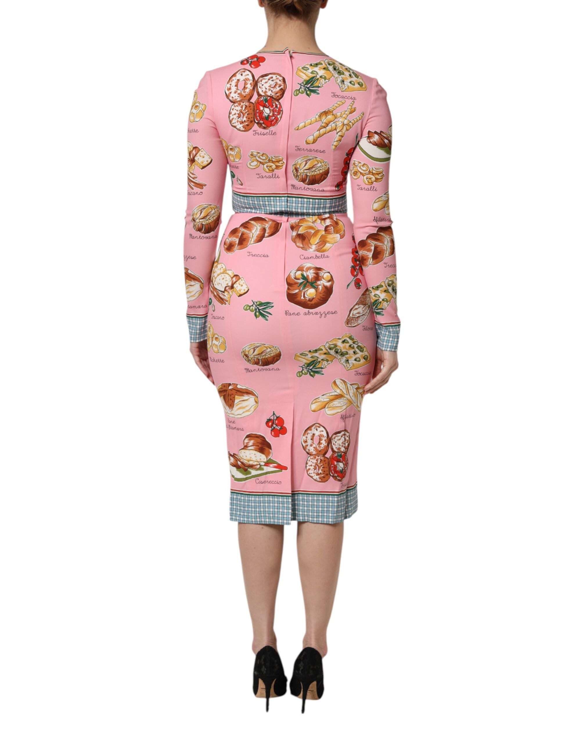 Dolce & Gabbana Pink Pastry Print Bodycon Midi Dress Couture