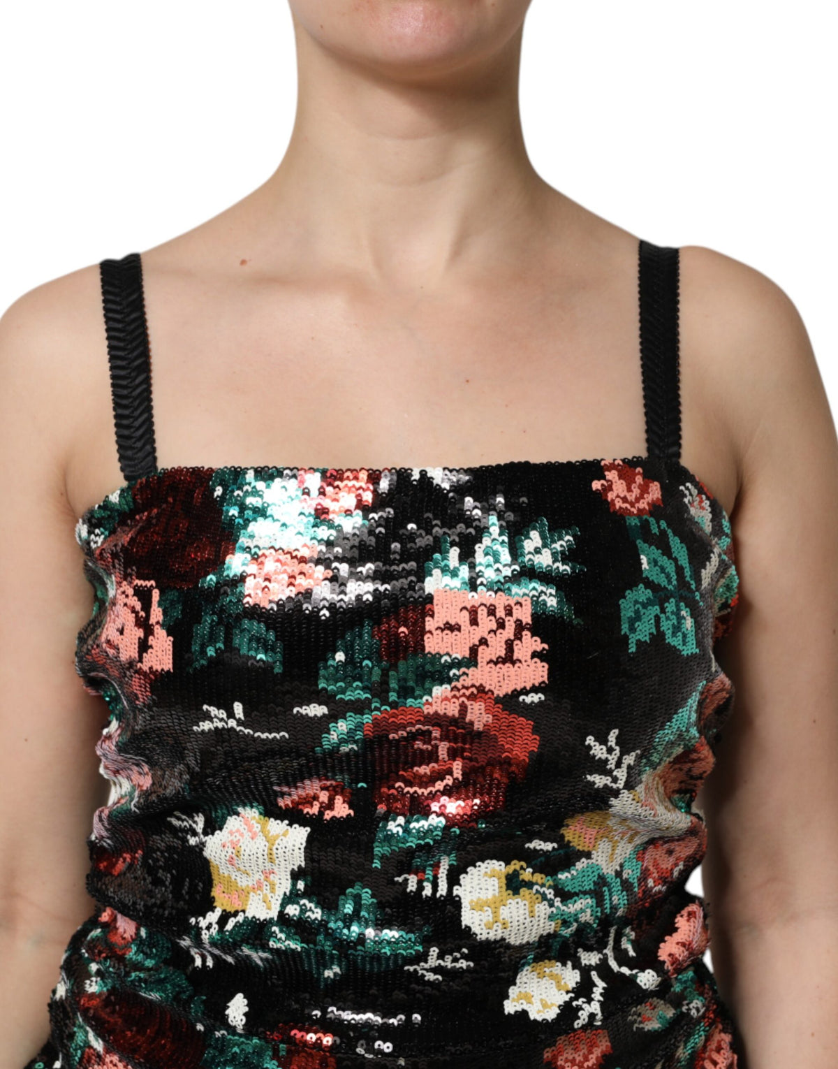Elevate your elegance with the Dolce & Gabbana Black Floral Sequin Sleeveless Sheath Dress, a masterpiece of Italian craftsmanship that embodies timeless allure and sophistication.