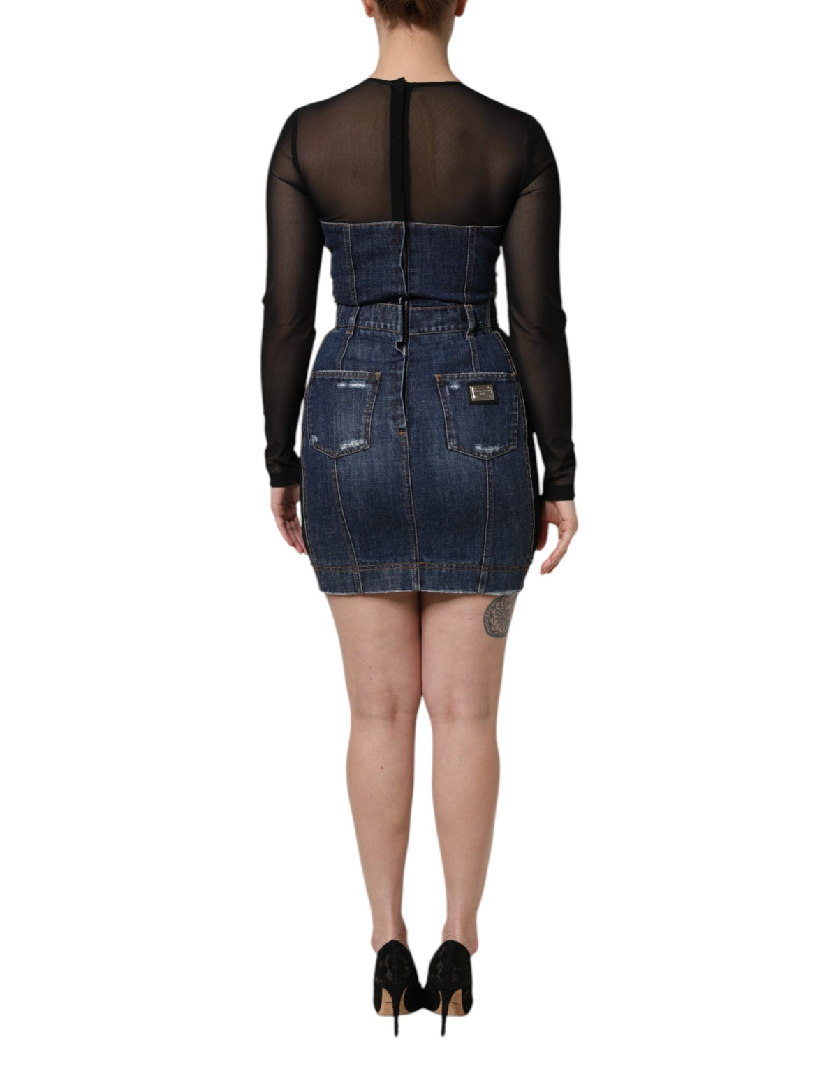 Indulge in the exquisite Dolce & Gabbana Black Blue Long Sleeves Denim Mini Dress, a masterpiece of Italian craftsmanship that embodies timeless elegance and allure.