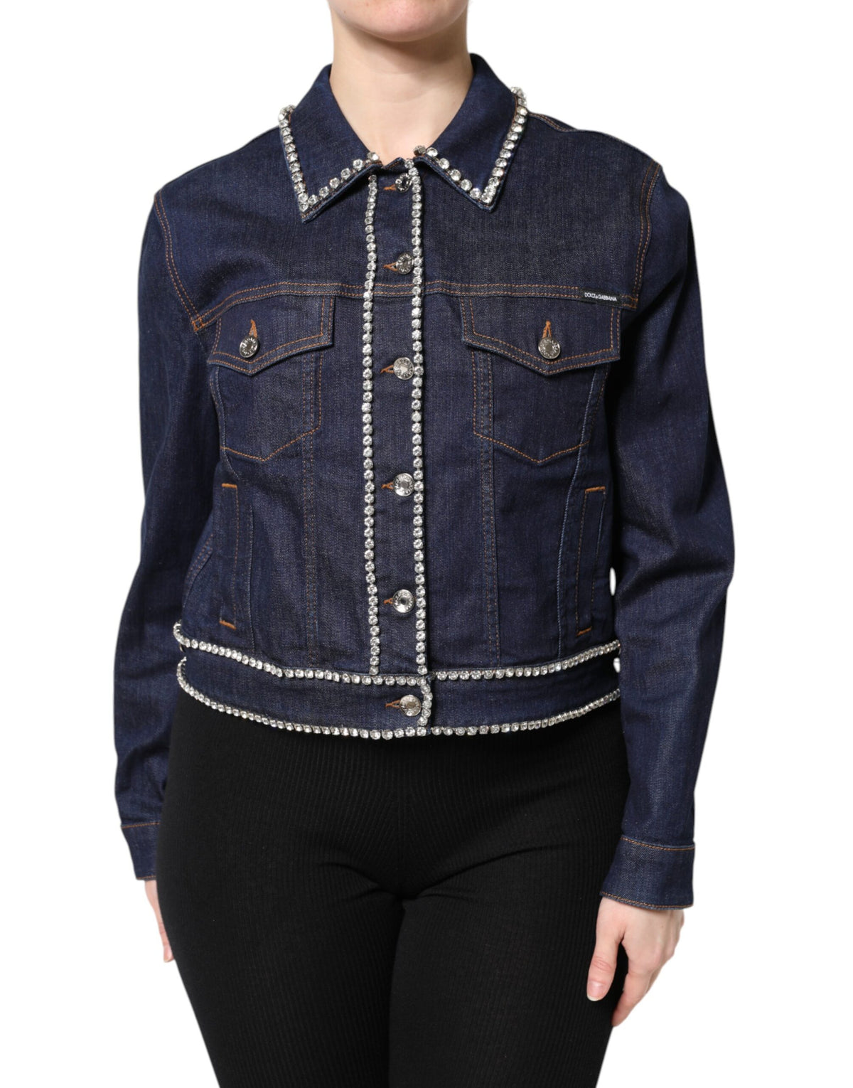 Indulge in the exquisite Dolce & Gabbana Blue Denim Cotton Crystal Embellished Jacket, a masterpiece of Italian craftsmanship that redefines luxury and elegance.