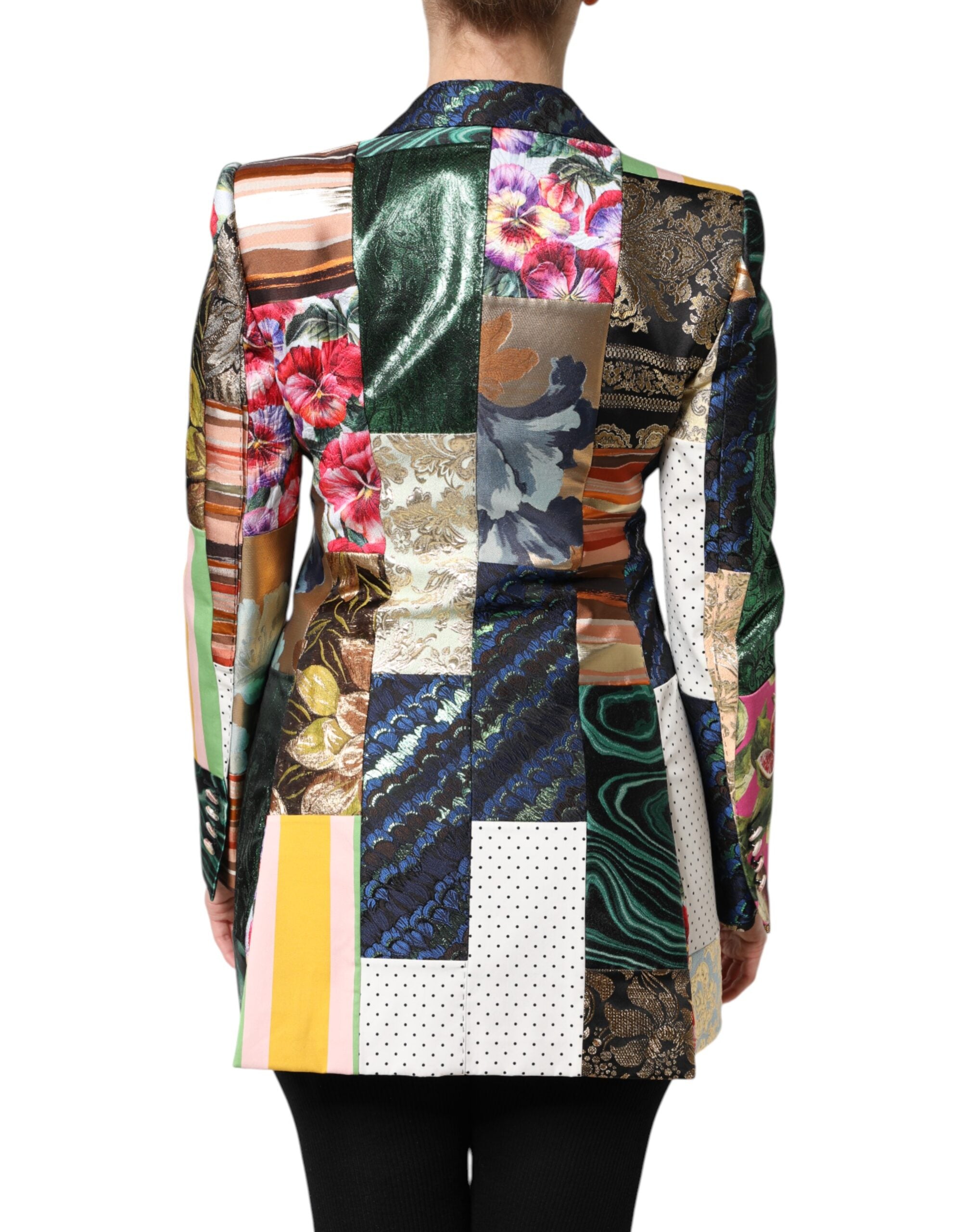 Elevate your wardrobe with the Dolce & Gabbana Multicolor Floral Patchwork Jacquard Jacket, a masterpiece of Italian craftsmanship that embodies luxury and artistic allure.