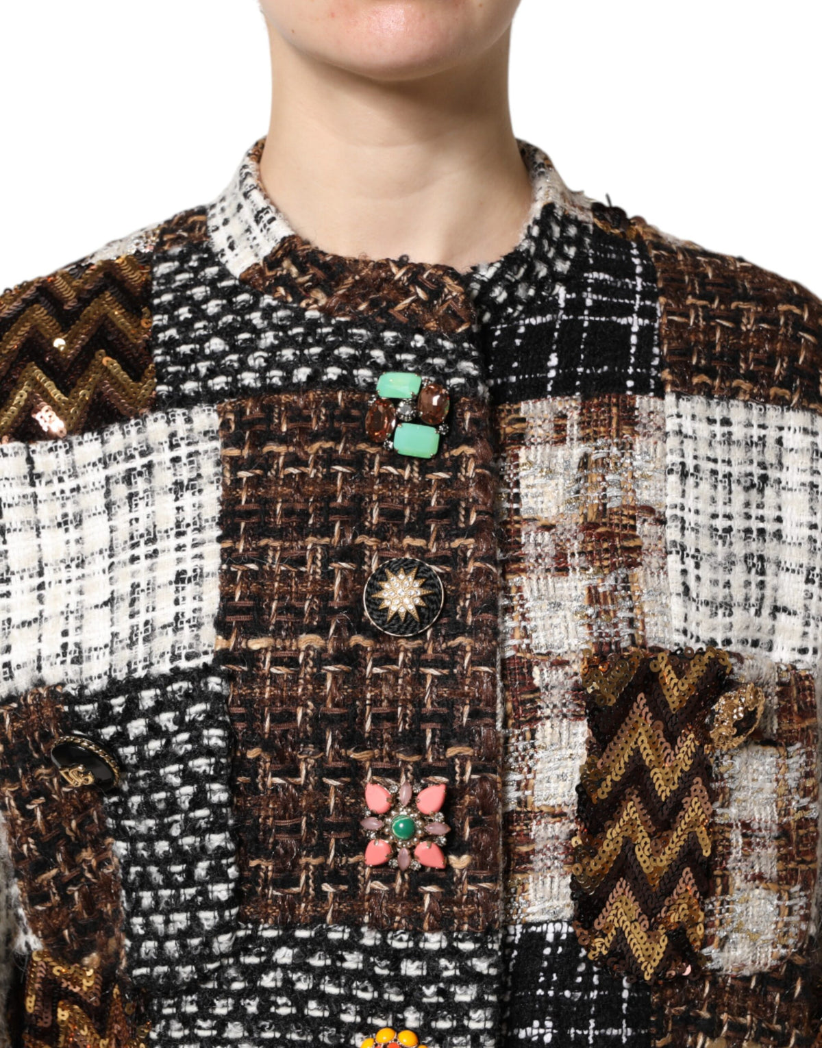 Indulge in the exquisite Dolce & Gabbana Multicolor Patchwork Button Down Jacket, a masterpiece of couture craftsmanship that elevates your style with luxurious materials and timeless elegance.