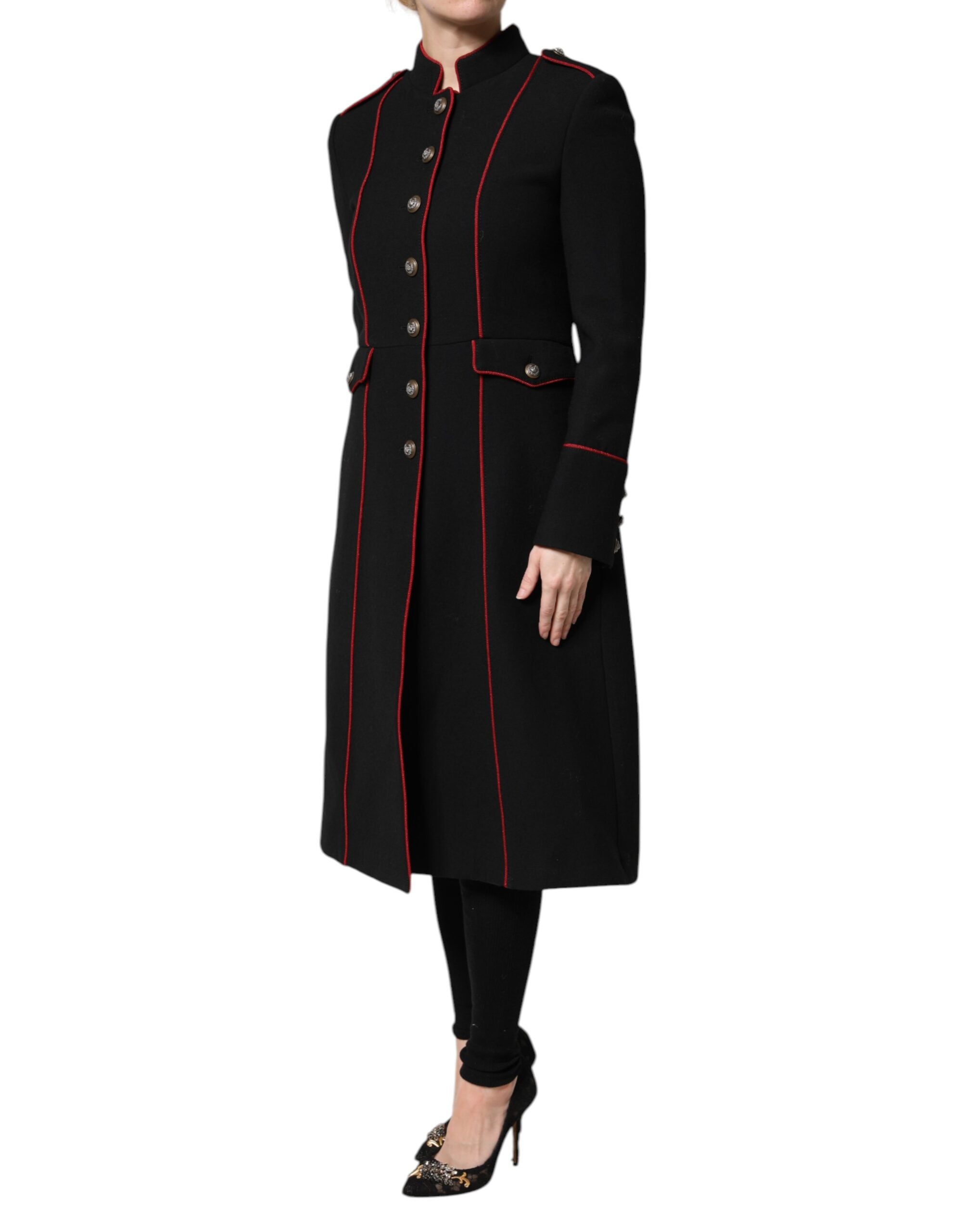 Elevate your wardrobe with the Dolce & Gabbana Black Wool Single Breasted Trench Coat, a fusion of exquisite craftsmanship and timeless elegance, perfect for any occasion.
