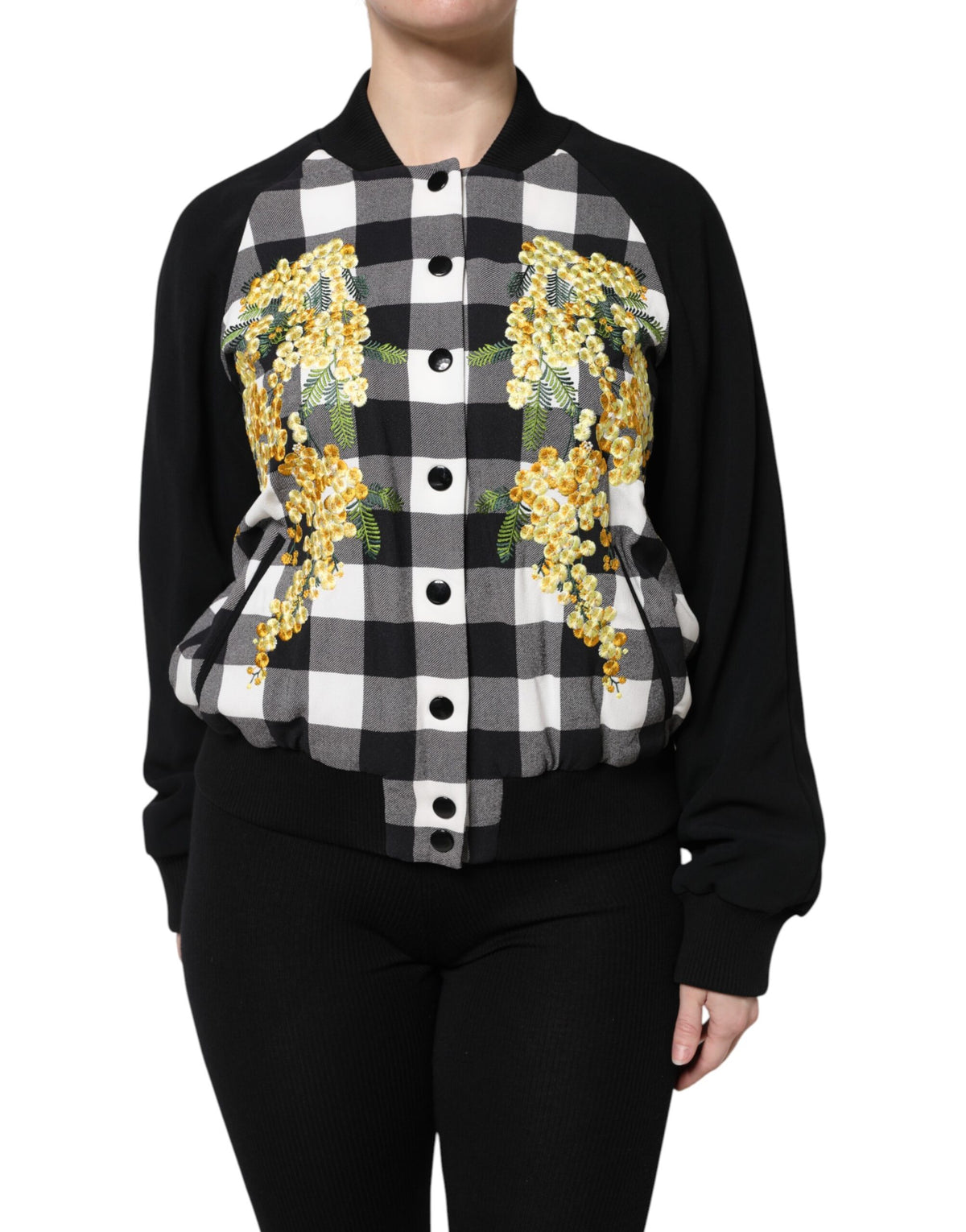 Elevate your style with the Dolce & Gabbana Black White Check Floral Button Down Jacket, a luxurious blend of exquisite fabrics and timeless design, perfect for the discerning individual.