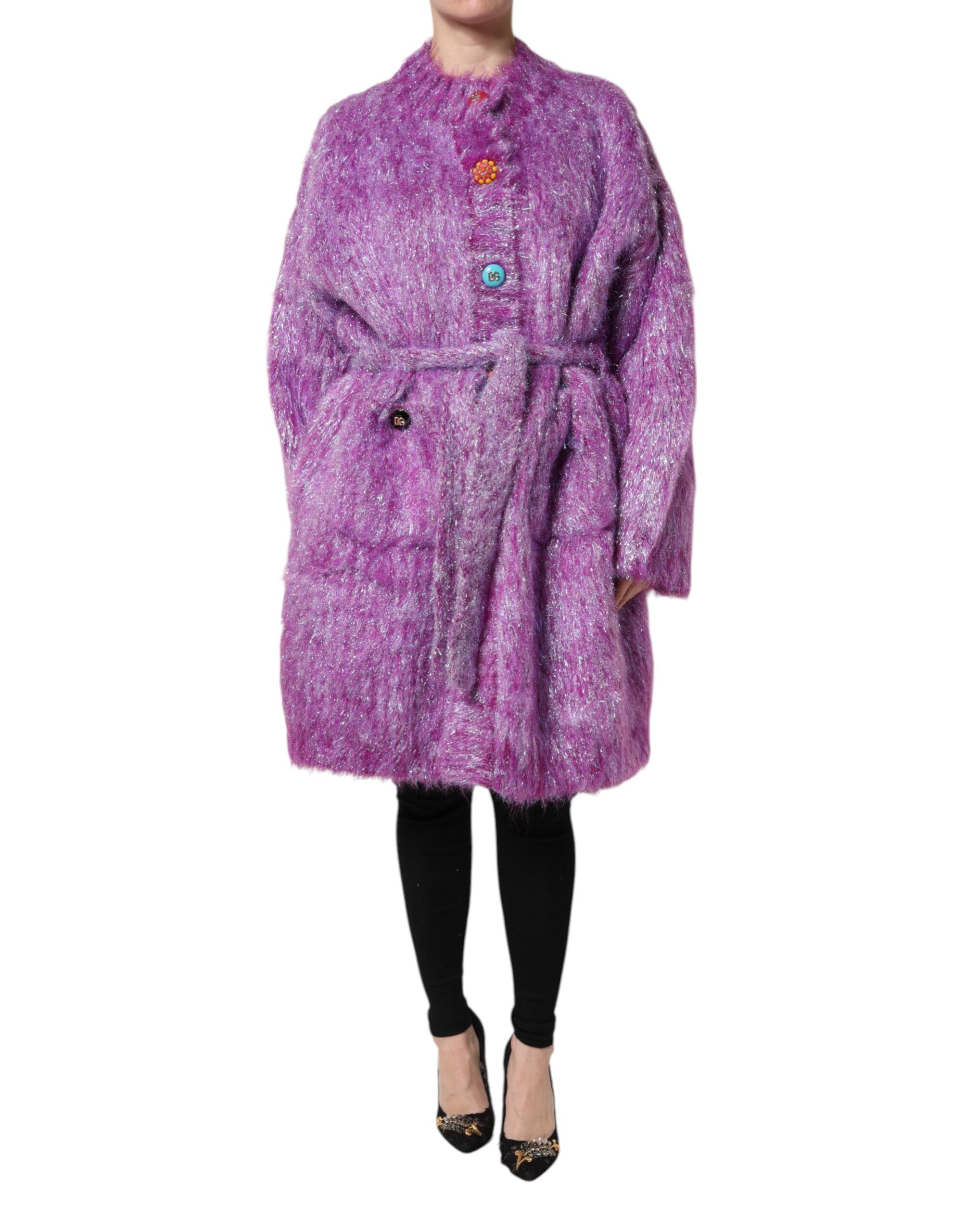 Elevate your wardrobe with the Dolce & Gabbana Purple Button Embellished Trench Coat, a masterpiece of luxurious craftsmanship and timeless elegance, perfect for any occasion.