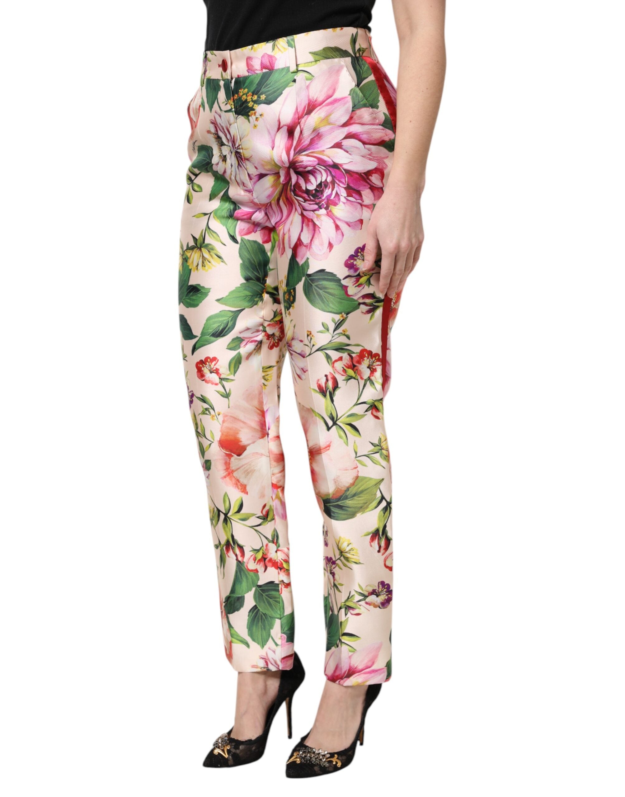 Dolce & Gabbana Multicolor Floral High Waist Straight Pants Couture