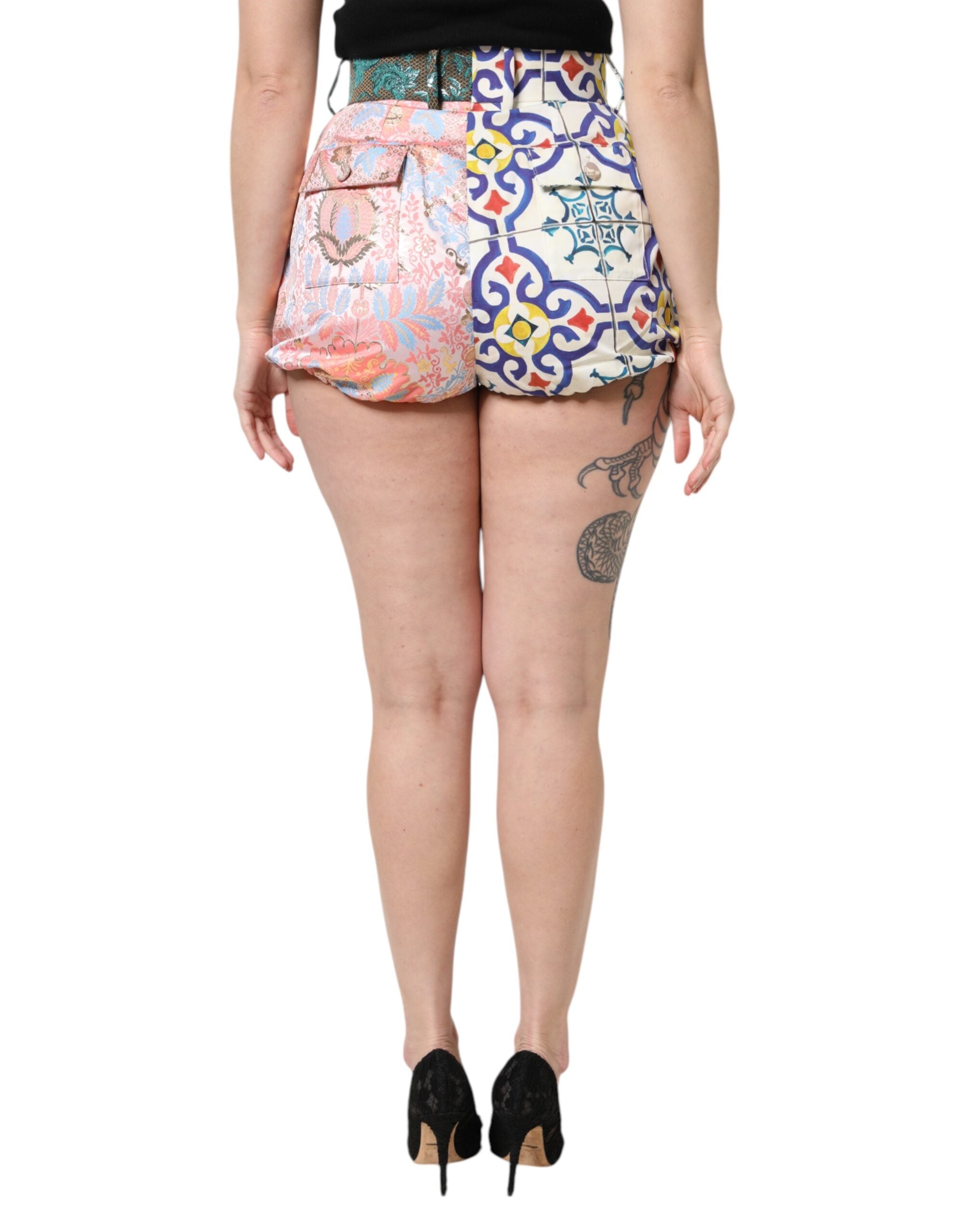 Indulge in the exquisite craftsmanship of Dolce & Gabbana's Multicolor High Waist Hot Pants Shorts, where luxurious materials meet timeless elegance for a captivating silhouette.