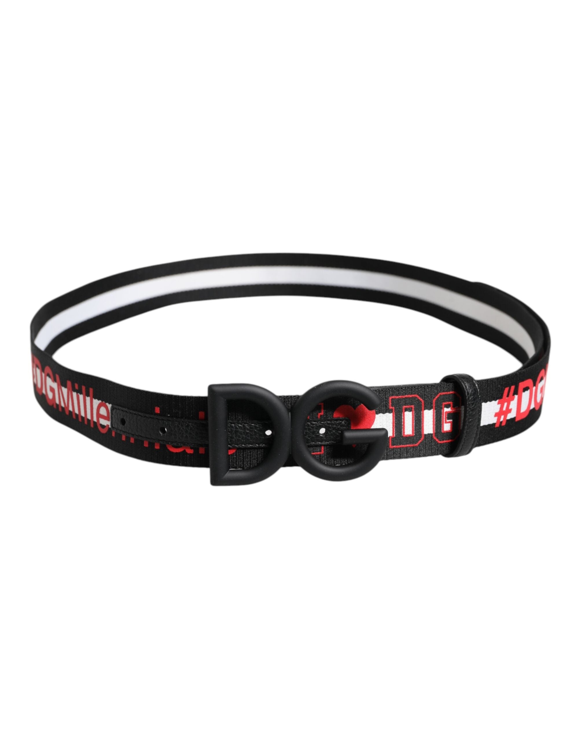 Indulge in the exquisite Dolce & Gabbana Black Polyester Logo Print DG Buckle Belt, a luxurious statement piece crafted in Italy, embodying timeless elegance and sophistication.