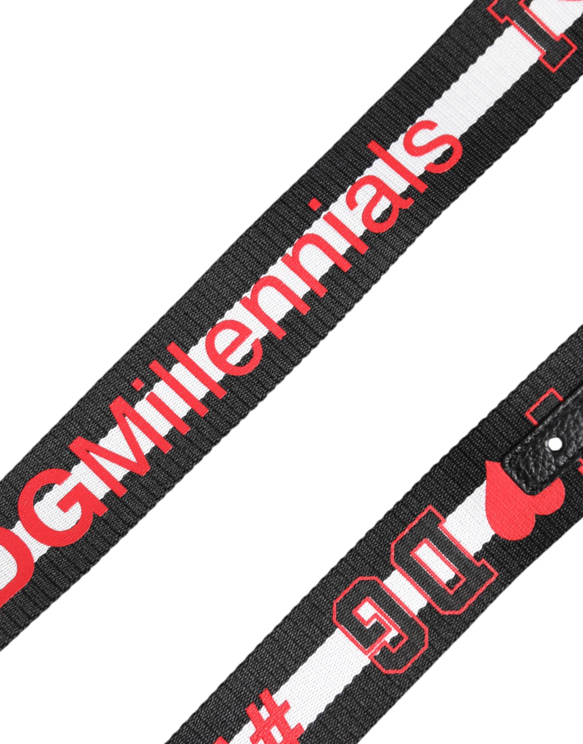 Indulge in the exquisite Dolce & Gabbana Black Polyester Logo Print DG Buckle Belt, a timeless symbol of luxury crafted from premium materials, embodying elegance and sophistication for the discerning individual.