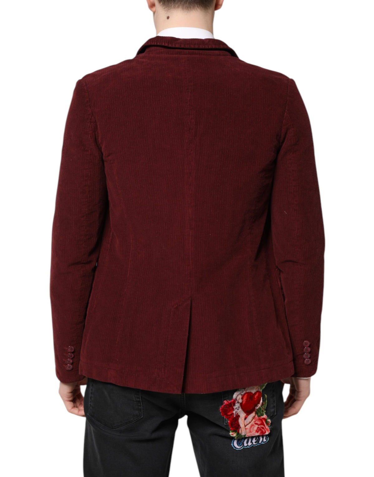 Elevate your wardrobe with the GF Ferre Maroon Corduroy Blazer, a testament to Italian craftsmanship and timeless elegance, perfect for the discerning individual.