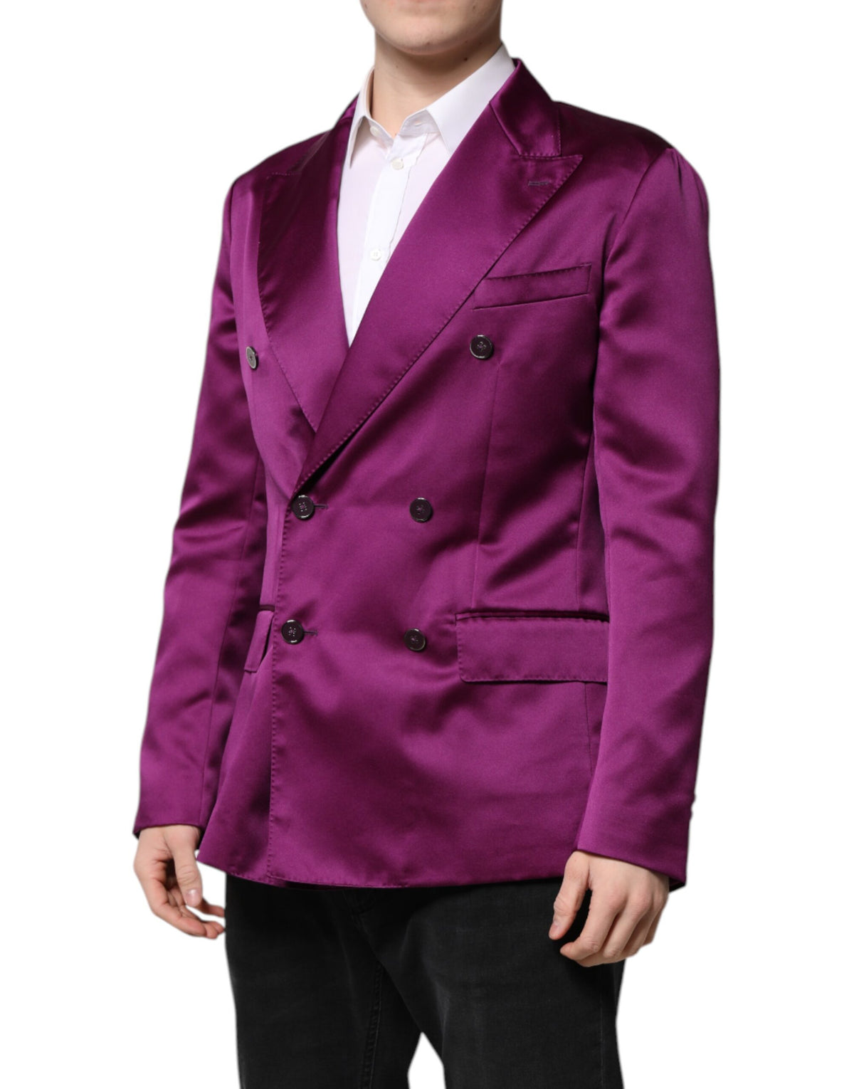 Elevate your elegance with the Dolce & Gabbana Purple Double Breasted Men Suit Coat Blazer, crafted from luxurious materials for a refined silhouette that commands attention.