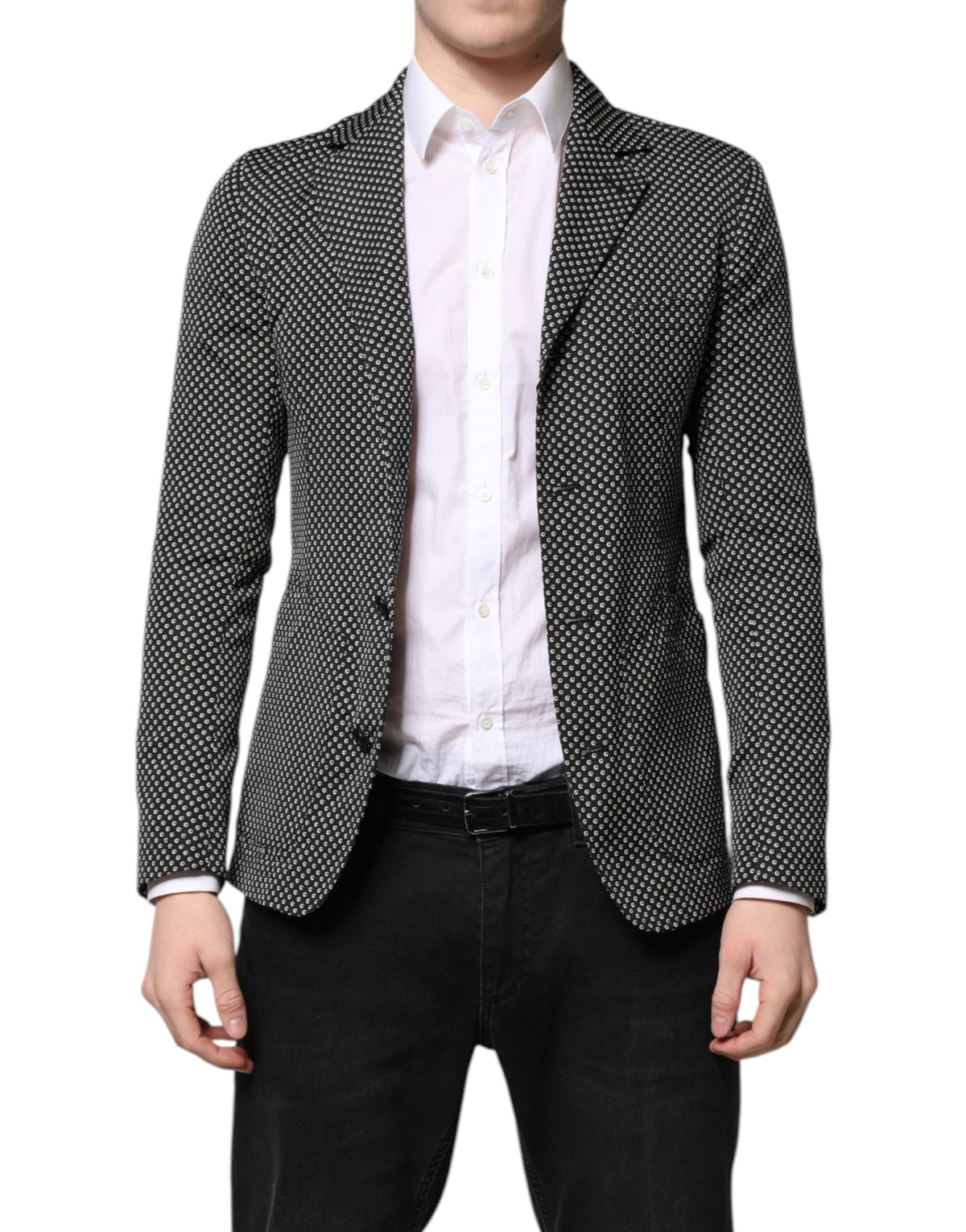 Indulge in the exquisite craftsmanship of the Dolce & Gabbana Black White Patterned Men Suit Coat Blazer, where luxury meets timeless elegance for the discerning individual.