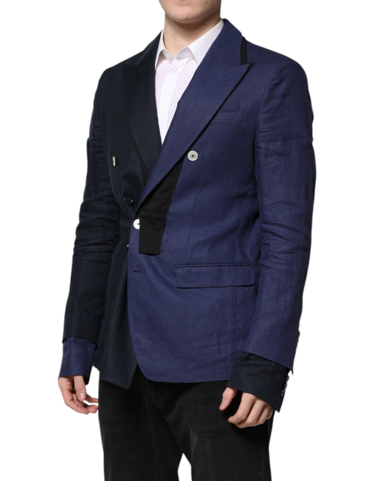Elevate your wardrobe with the Dolce & Gabbana Navy Blue Double Breasted Suit Coat Blazer, a masterpiece of Italian craftsmanship blending luxury materials for timeless elegance.
