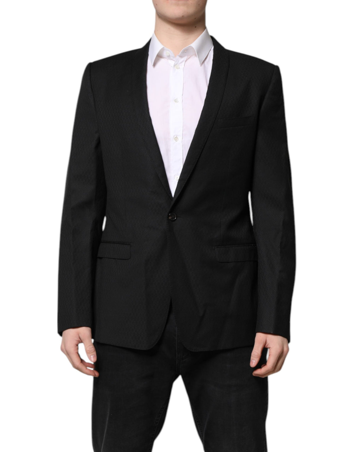 Indulge in the exquisite Dolce & Gabbana Black GOLD Single Breasted Suit Coat Blazer, crafted from luxurious virgin wool, embodying sophistication and timeless elegance for the discerning individual.