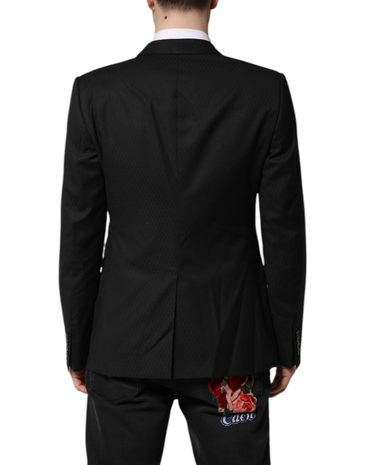 Experience the allure of the Dolce & Gabbana Black GOLD Single Breasted Suit Coat Blazer, crafted from 100% virgin wool, embodying luxury and sophistication for the discerning individual.