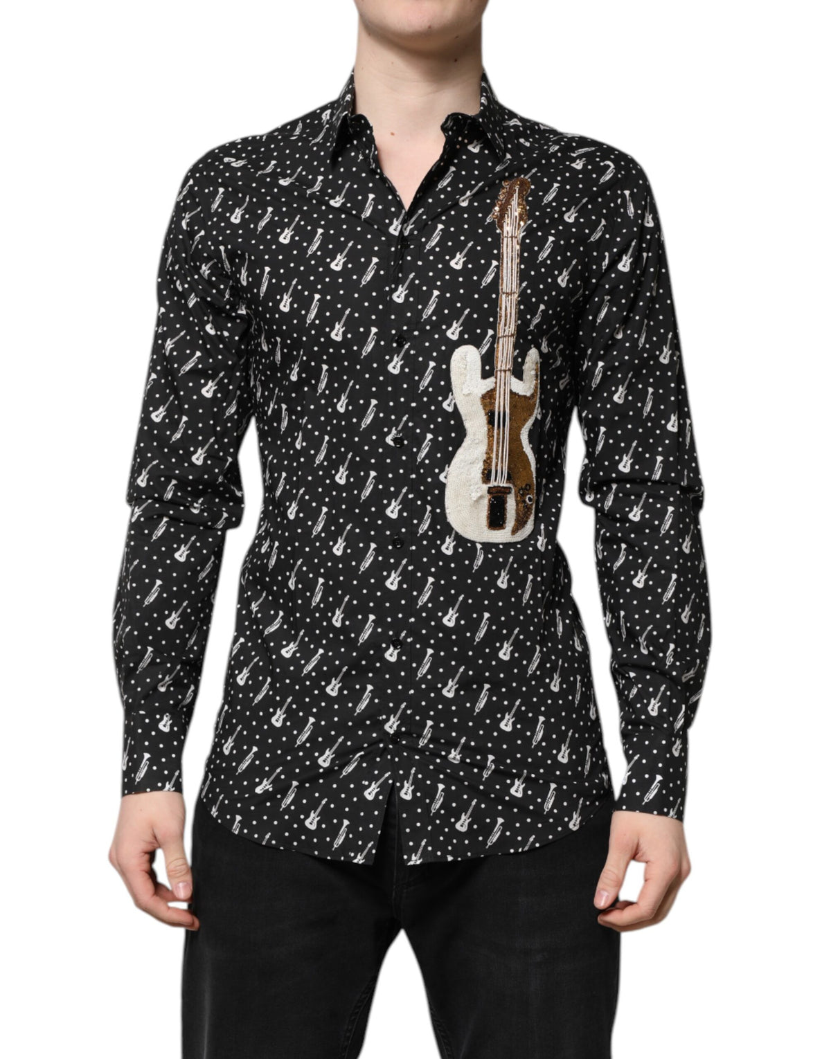 Elevate your style with the Dolce & Gabbana Black GOLD Instrument Embellished Shirt, a masterpiece of Italian craftsmanship that embodies timeless elegance and sensual luxury.