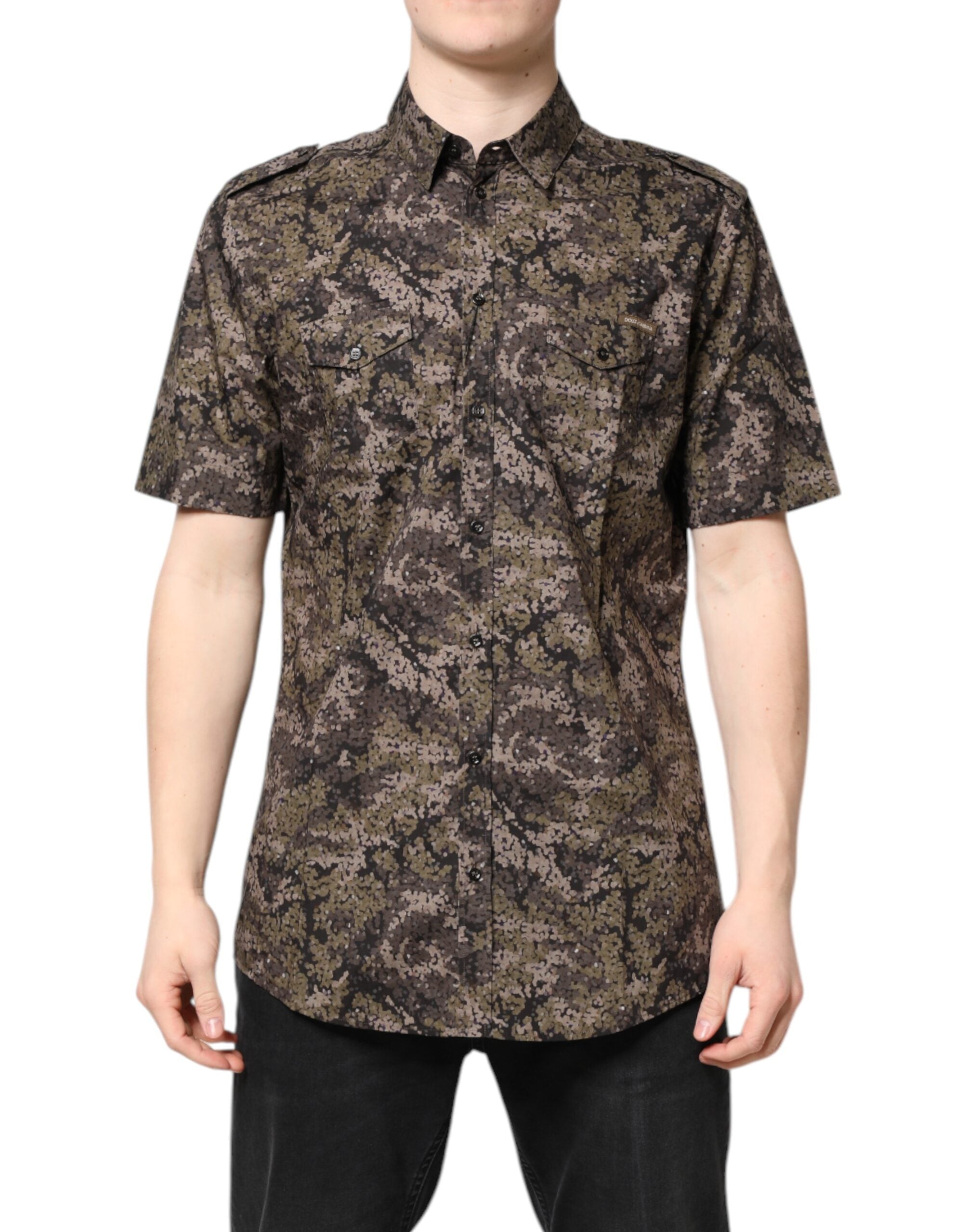 Dolce & Gabbana Multicolor Camouflage Button Down Shirt, Luxury Fashion