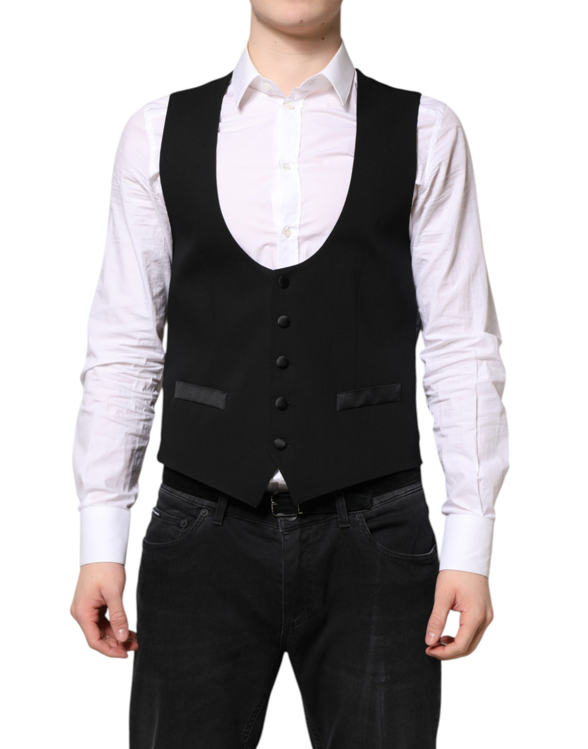 Discover the Dolce & Gabbana Black Wool Waistcoat Dress Formal Vest, a masterpiece of exquisite craftsmanship, blending luxury materials for timeless elegance.