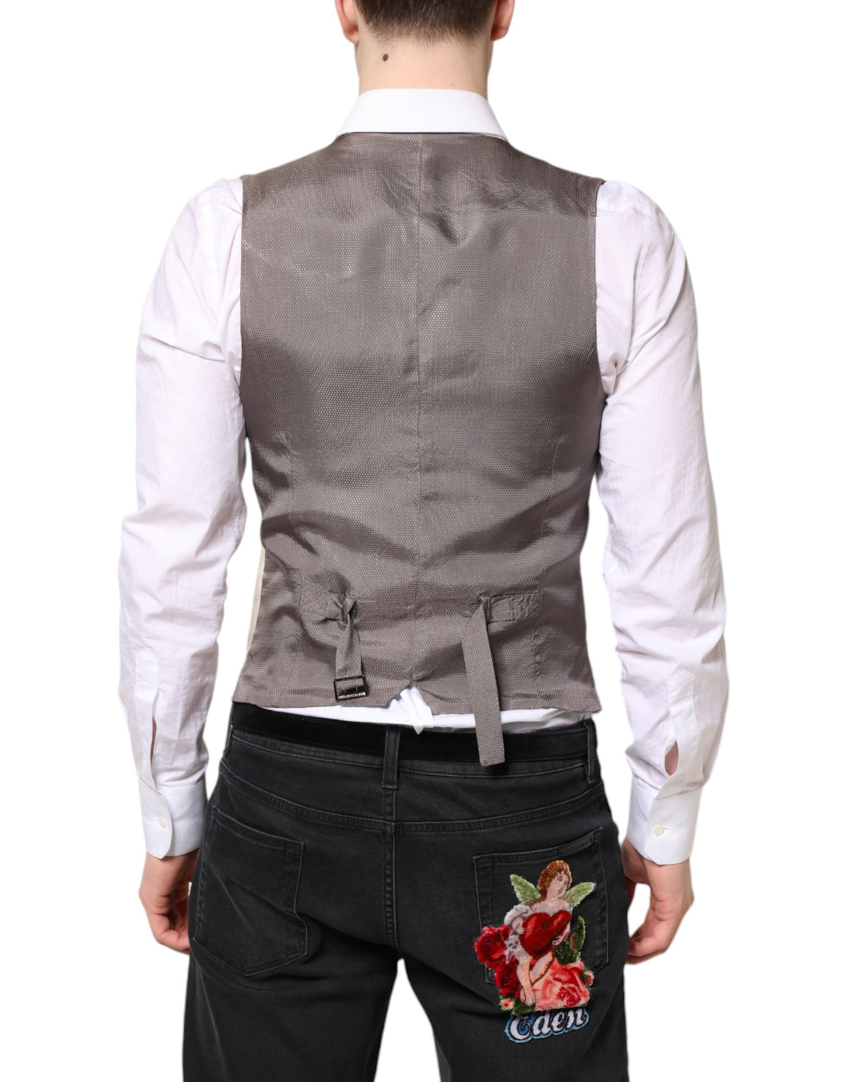 Elevate your elegance with the Dolce & Gabbana Beige Gray Dress Men Formal Waistcoat Vest, a masterpiece of Italian craftsmanship that embodies timeless sophistication and allure.