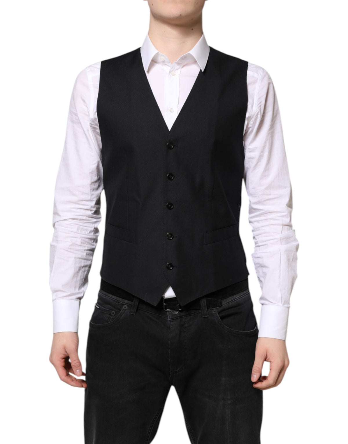 Elevate your wardrobe with the Dolce & Gabbana Black Wool Waistcoat Dress Formal Vest, a luxurious blend of virgin wool and silk, embodying timeless elegance and exquisite craftsmanship.