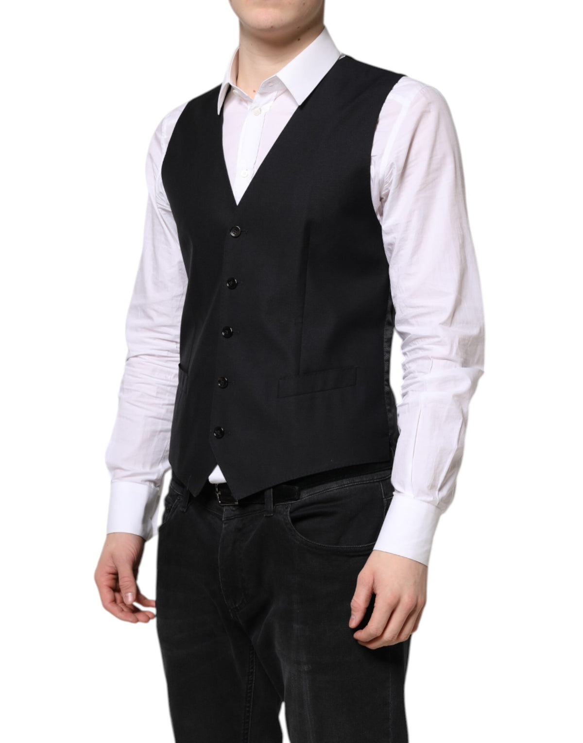 Indulge in the exquisite Dolce & Gabbana Black Wool Waistcoat Dress Formal Vest, where luxurious virgin wool and silk meet timeless elegance for the discerning individual.