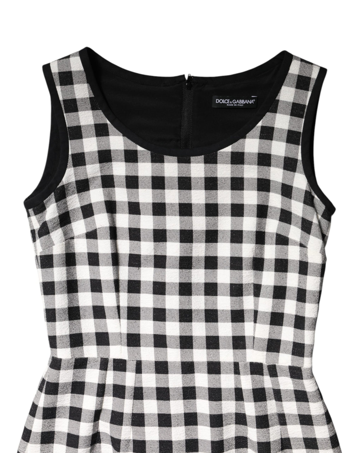 Indulge in the exquisite Dolce & Gabbana White Black Checkered Sleeveless Sheath Dress, where luxurious cotton and silk craftsmanship redefine timeless elegance for the discerning individual.