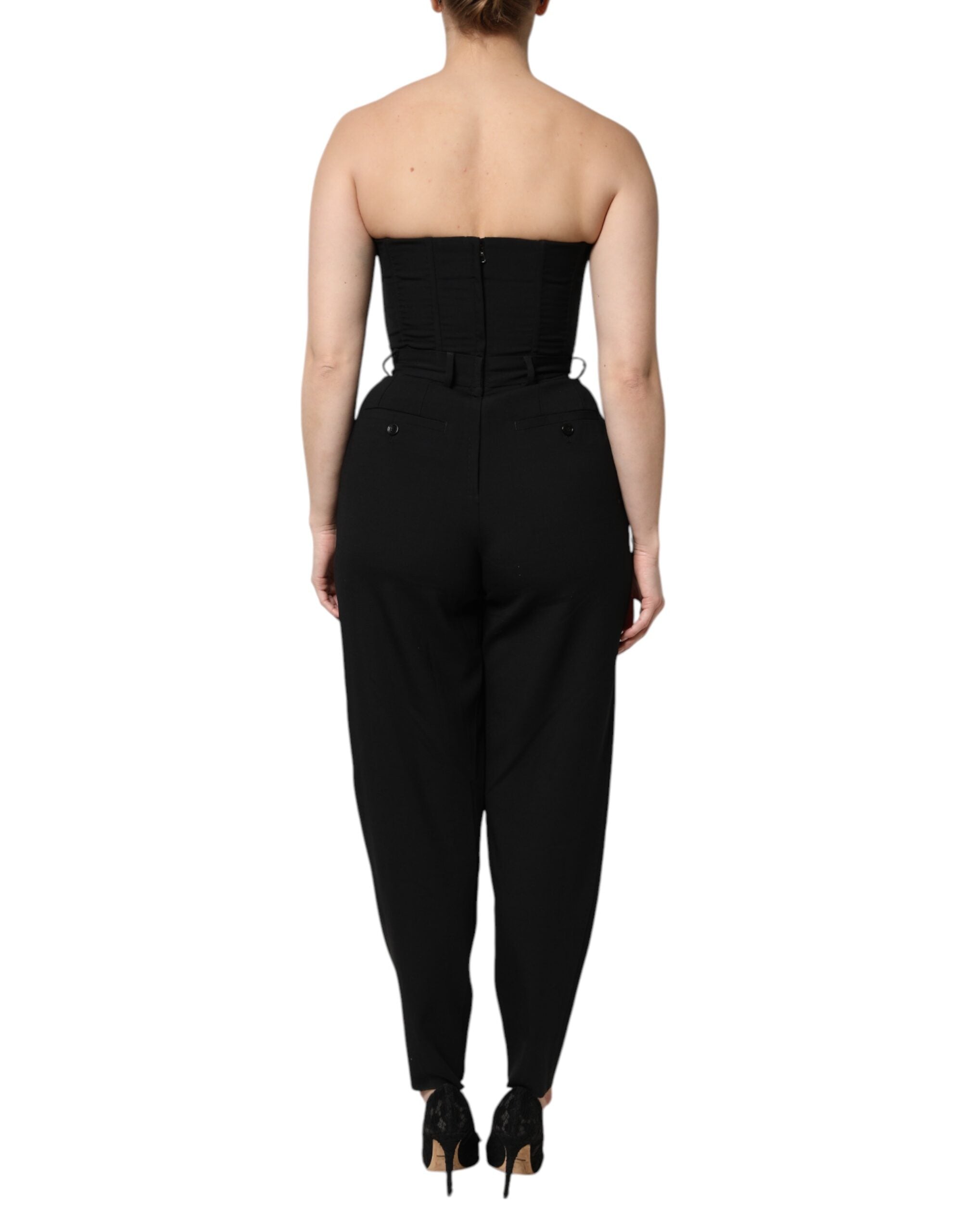 Dolce & Gabbana Black Wool Strapless Romper Jumpsuit Dress