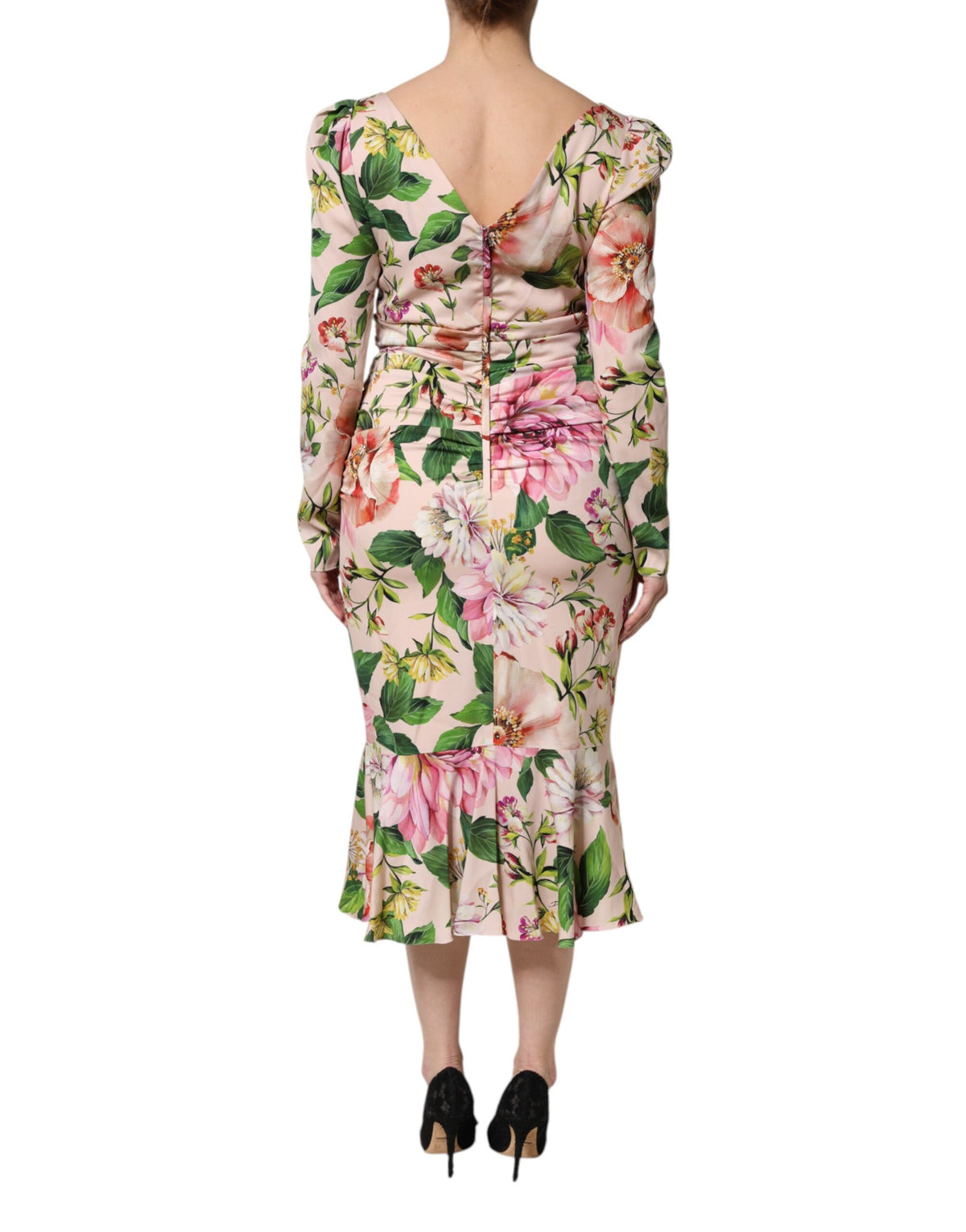Experience the allure of Dolce & Gabbana's Pink Floral Silk Fit And Flared Midi Dress, where exquisite craftsmanship meets timeless elegance, perfect for any occasion.