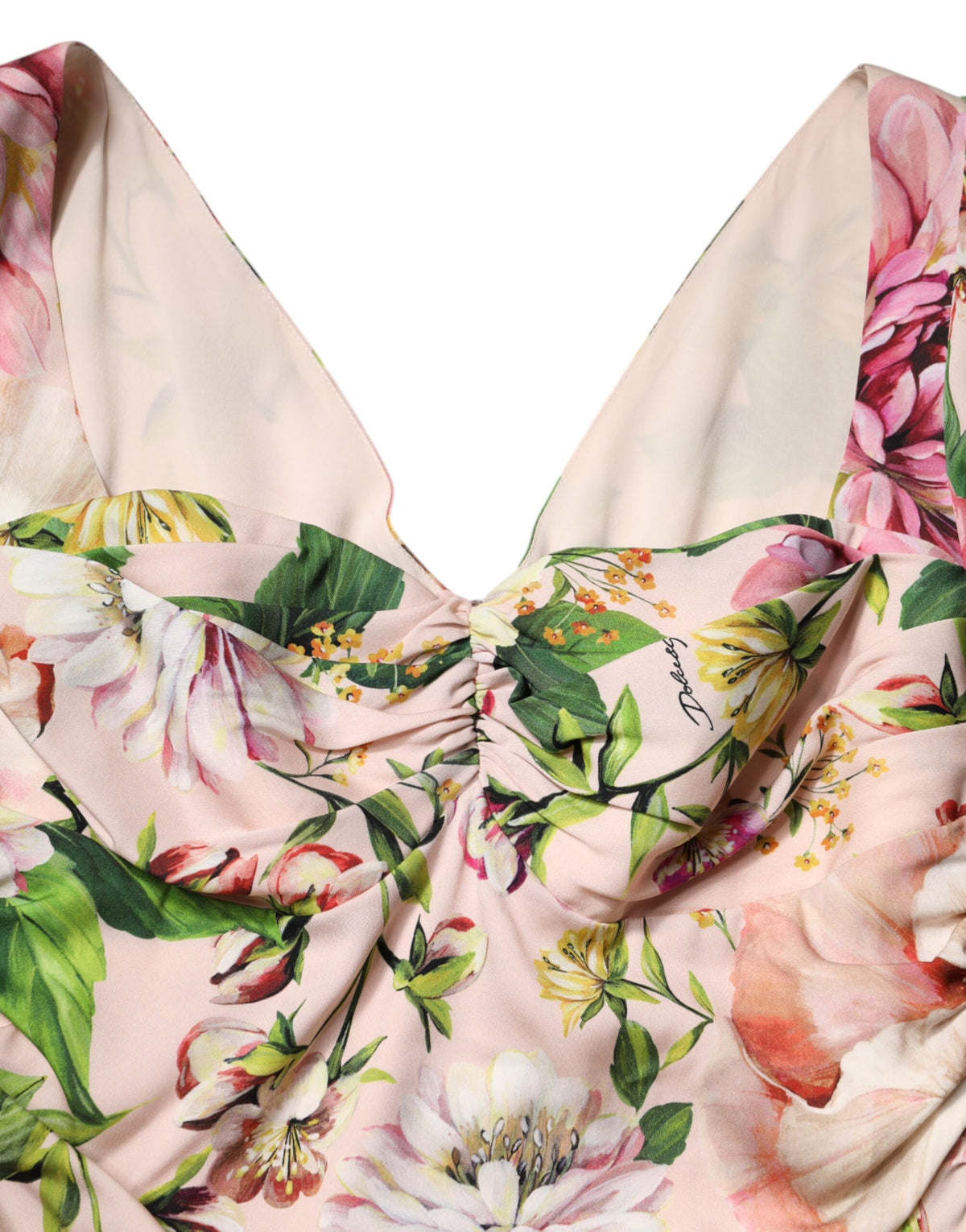 Elevate your wardrobe with the Dolce & Gabbana Pink Floral Silk Fit And Flared Midi Dress, a masterpiece of Italian craftsmanship that embodies timeless elegance and luxurious allure.