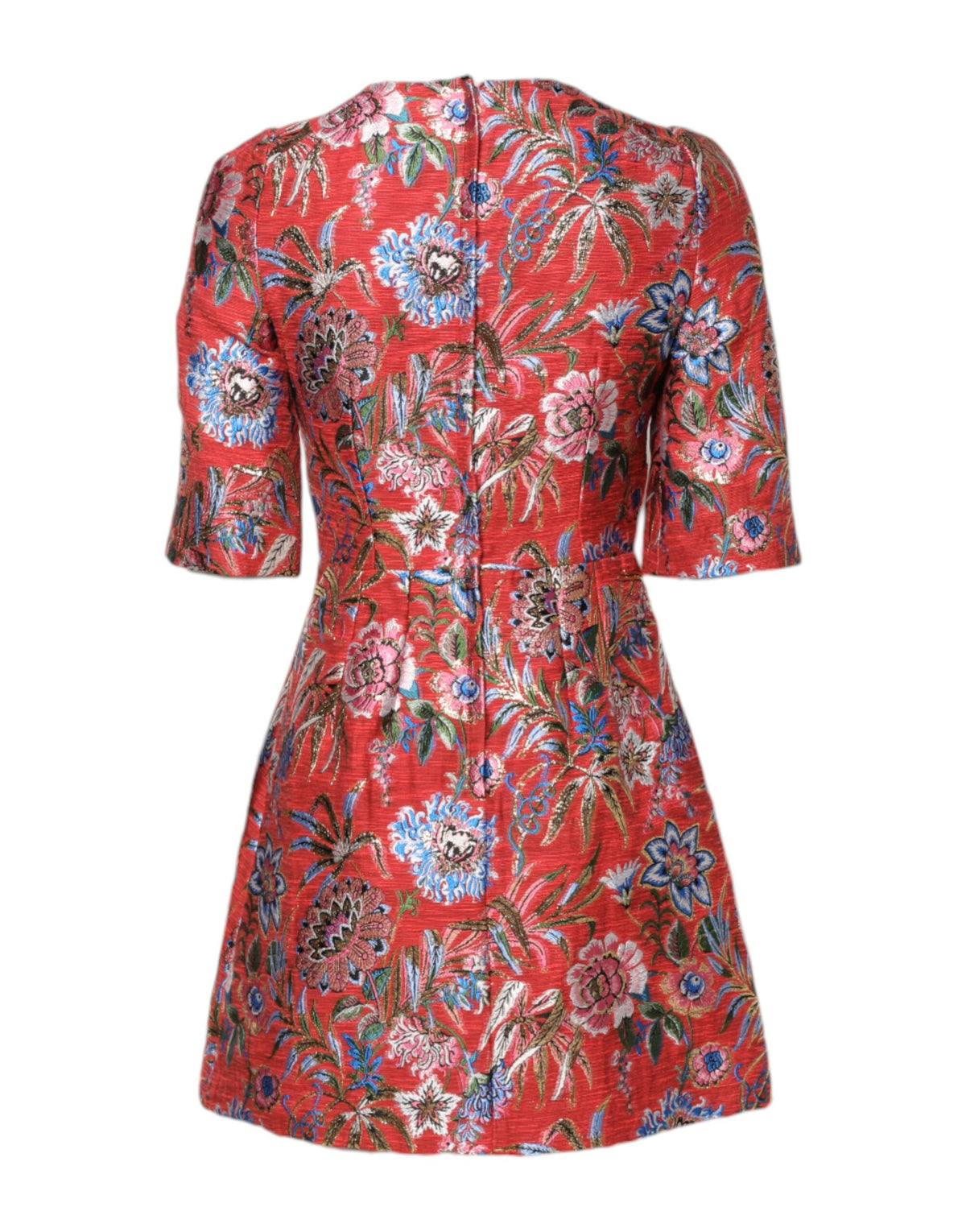 Experience the allure of the Dolce & Gabbana Red Floral Jacquard A-line Mini Dress, a masterpiece of Italian craftsmanship that embodies elegance and sophistication for every occasion.