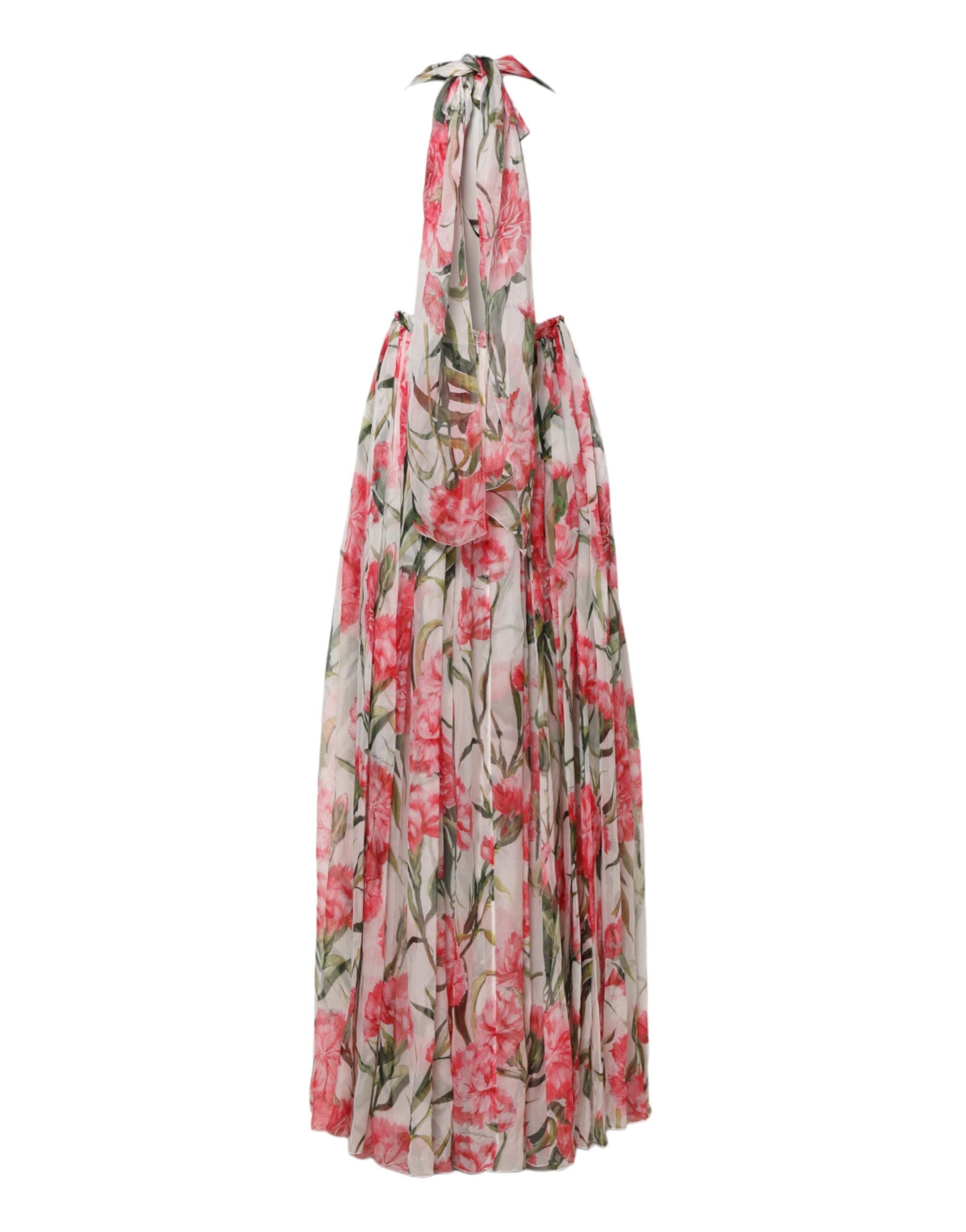 Dolce & Gabbana White Floral Silk Halter A-line Maxi Dress