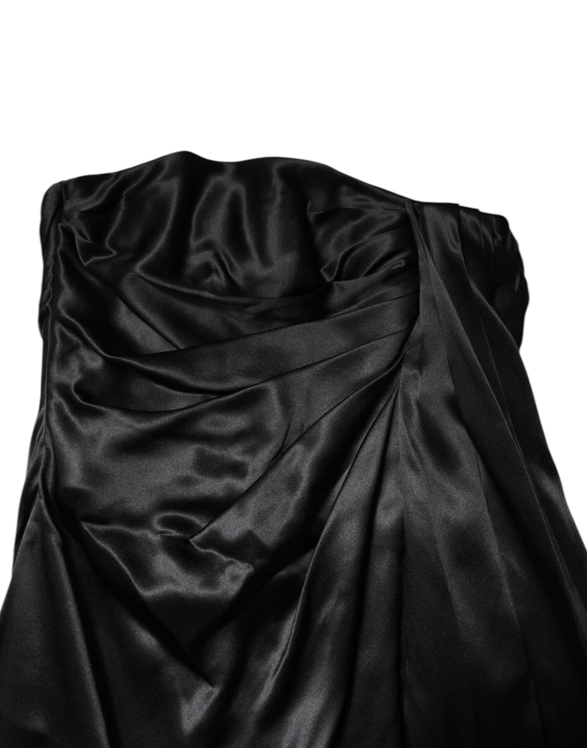 Indulge in the exquisite Dolce & Gabbana Black Strapless Sheath A-line Mini Dress, a timeless masterpiece of silk that embodies luxury and sophistication for any elegant occasion.