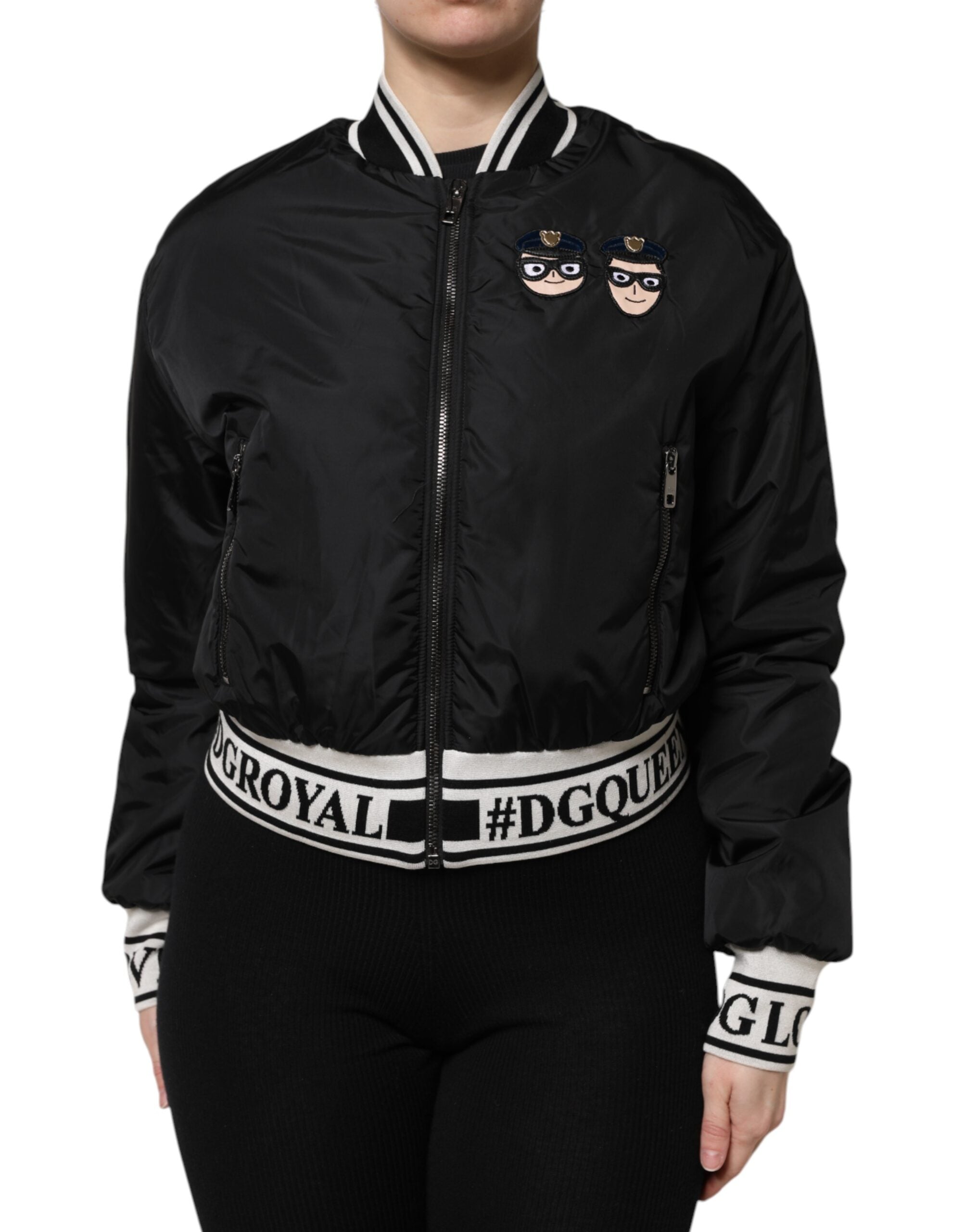 Indulge in the exquisite Dolce & Gabbana Black Nylon #DGFamily Full Zip Bomber Jacket, a luxurious blend of craftsmanship and elegance, perfect for the discerning fashion connoisseur.