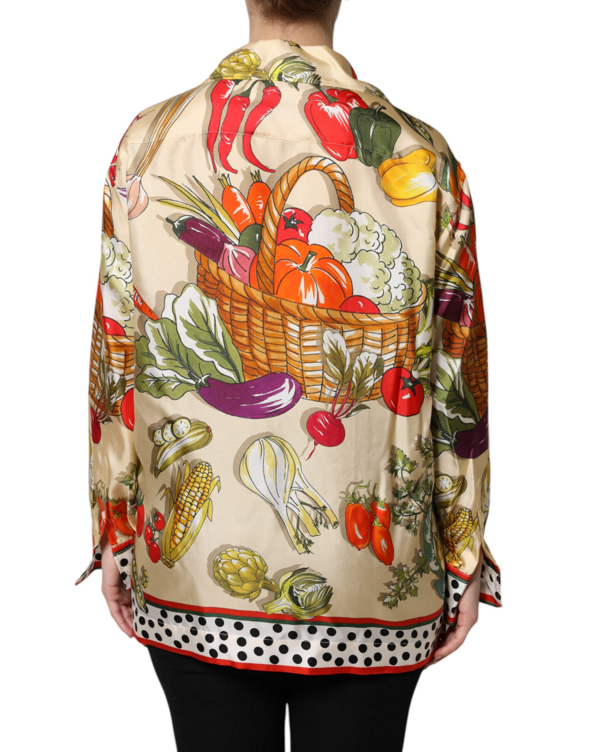 Indulge in the exquisite Dolce & Gabbana Multicolor Vegetables Silk Long Sleeves Top, a masterpiece of Italian craftsmanship that embodies timeless luxury and elegance.