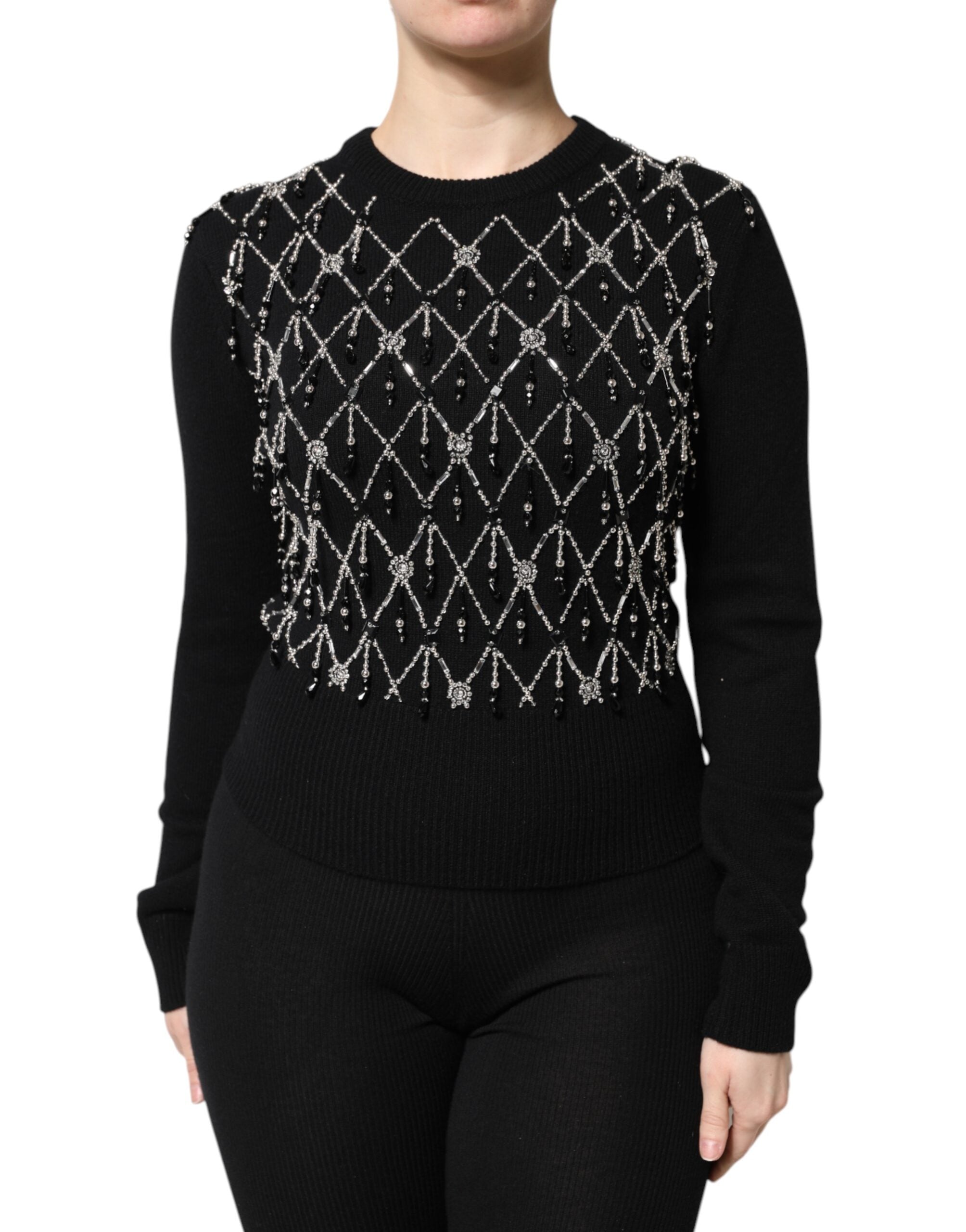 Indulge in the exquisite Dolce & Gabbana Black Cashmere Embellished Long Sleeves Top, where luxurious cashmere meets Italian craftsmanship, elevating your style with timeless elegance.