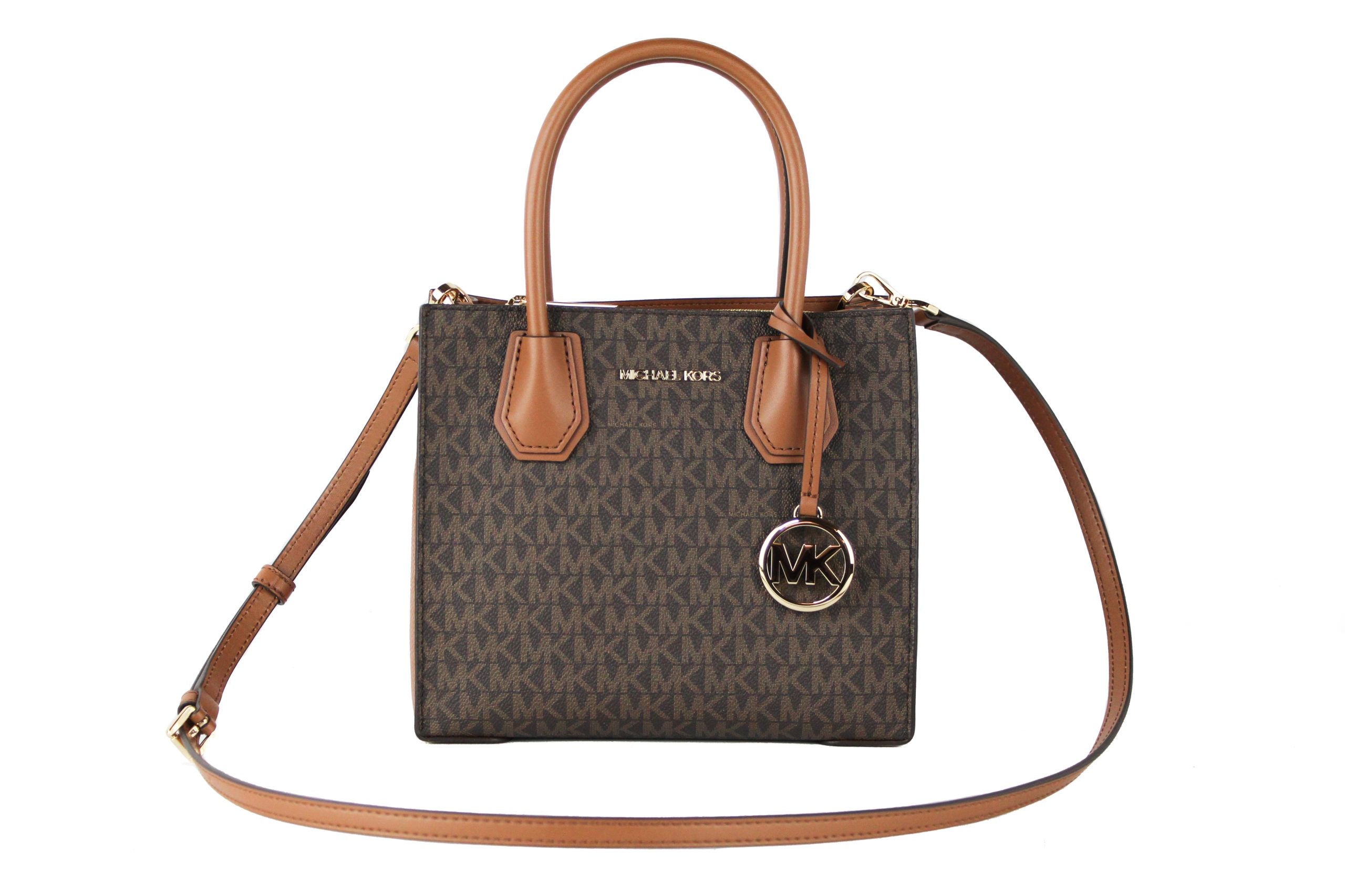 Michael Kors Mercer Medium Leather Messenger Crossbody Handbag (Brown Signature) - DEA STILOSA MILANO