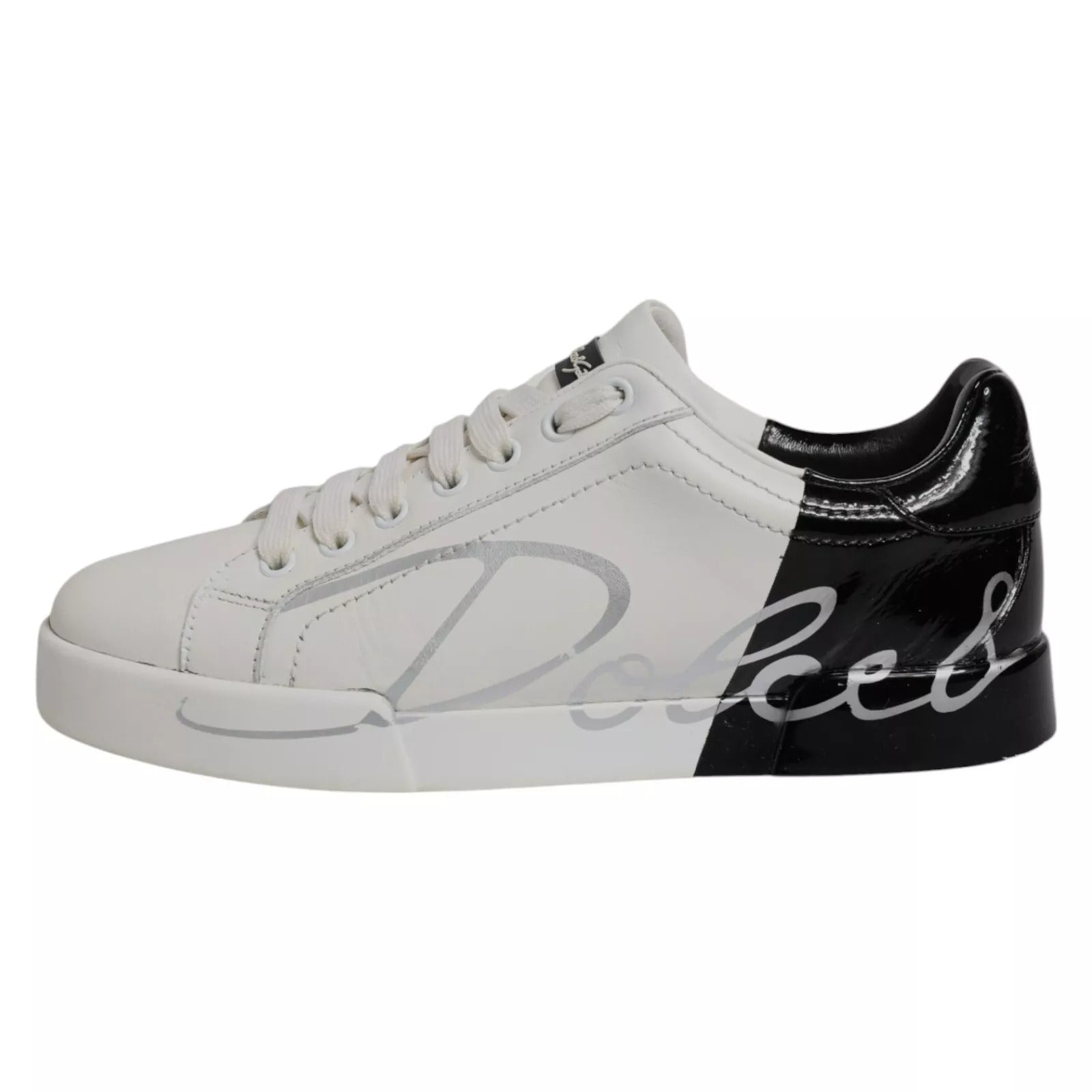 Dolce & Gabbana White Black Logo Portofino Men Sneaker Shoe