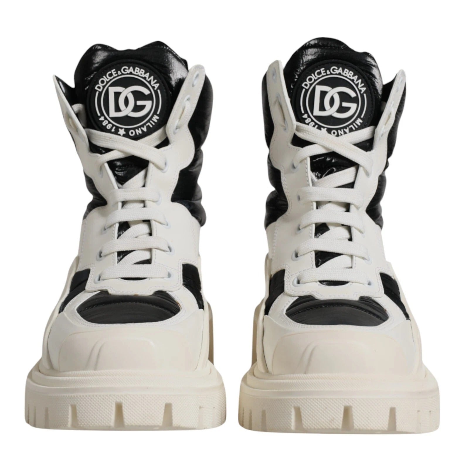 Dolce & Gabbana White Padded Mid Calf Lace Up Boots Shoes