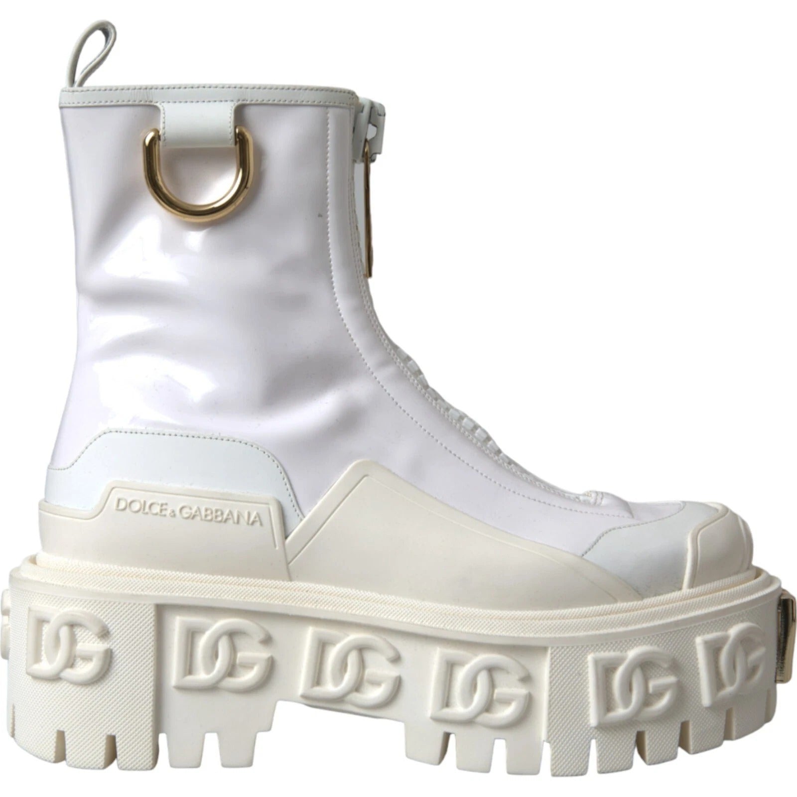 Step into timeless elegance with Dolce & Gabbana's White Leather Rubber Logo Ankle Boots, where exquisite craftsmanship meets luxurious comfort for every occasion.