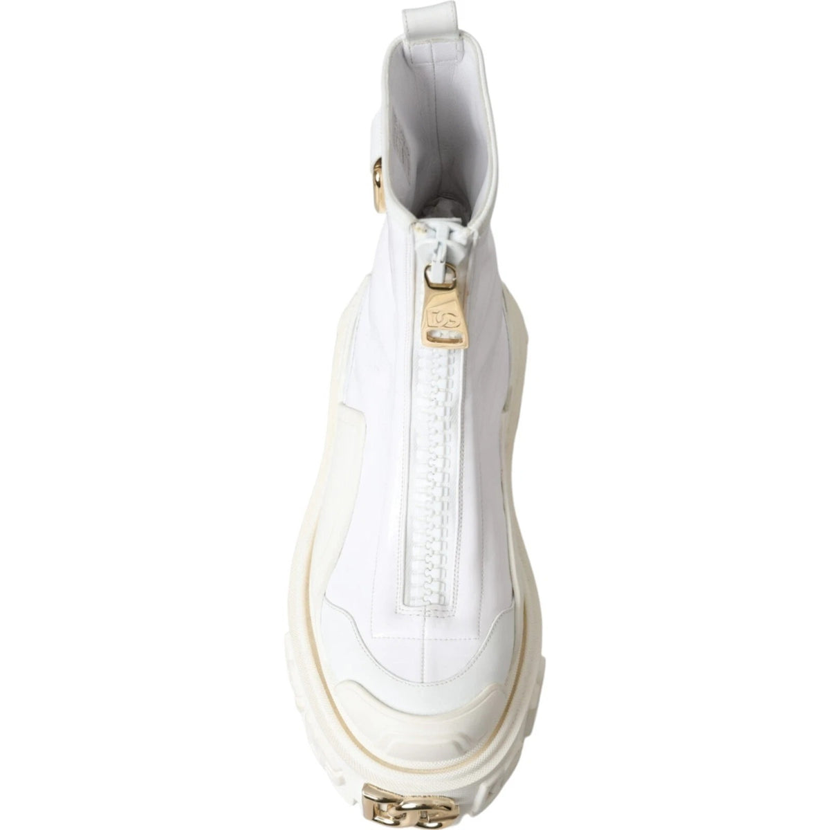 Indulge in the exquisite allure of Dolce & Gabbana's White Leather Rubber Logo Ankle Boots, where luxurious craftsmanship meets timeless elegance for the discerning individual.
