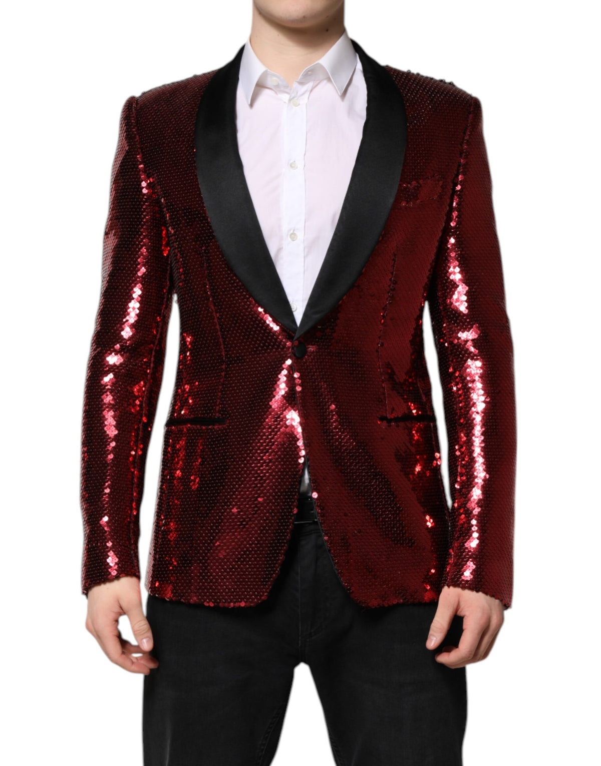 Elevate your wardrobe with the Dolce & Gabbana Red SICILIA Sequin Embellish Blazer Jacket, a masterpiece of Italian craftsmanship and luxurious design, perfect for the discerning individual.