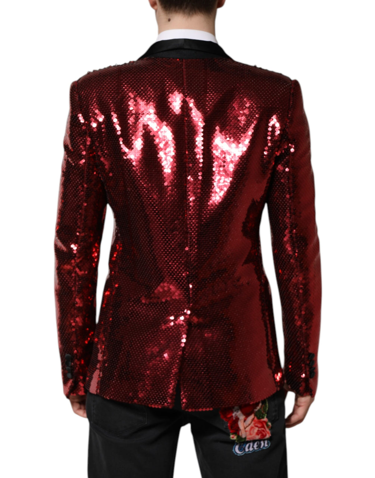 Indulge in the exquisite Dolce & Gabbana Red SICILIA Sequin Embellish Blazer Jacket, a masterpiece of Italian craftsmanship that epitomizes luxury and sophistication.