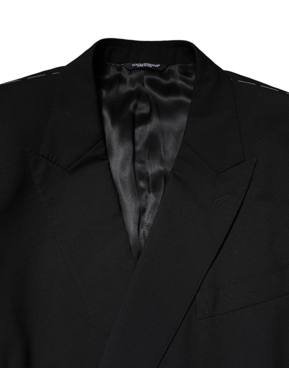 Elevate your style with the Dolce & Gabbana Black MARTINI Double Breasted Suit Jacket, crafted from luxurious virgin wool and silk for timeless sophistication.