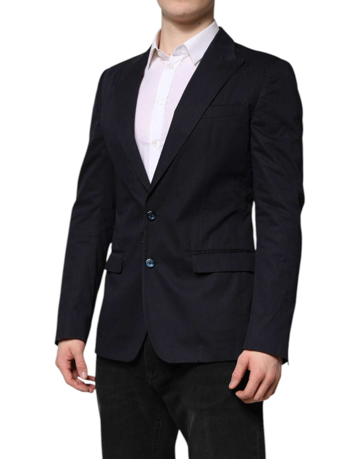 Elevate your wardrobe with the Dolce & Gabbana Dark Blue TAORMINA Blazer, a masterpiece of cotton and silk, embodying timeless elegance and exquisite craftsmanship.