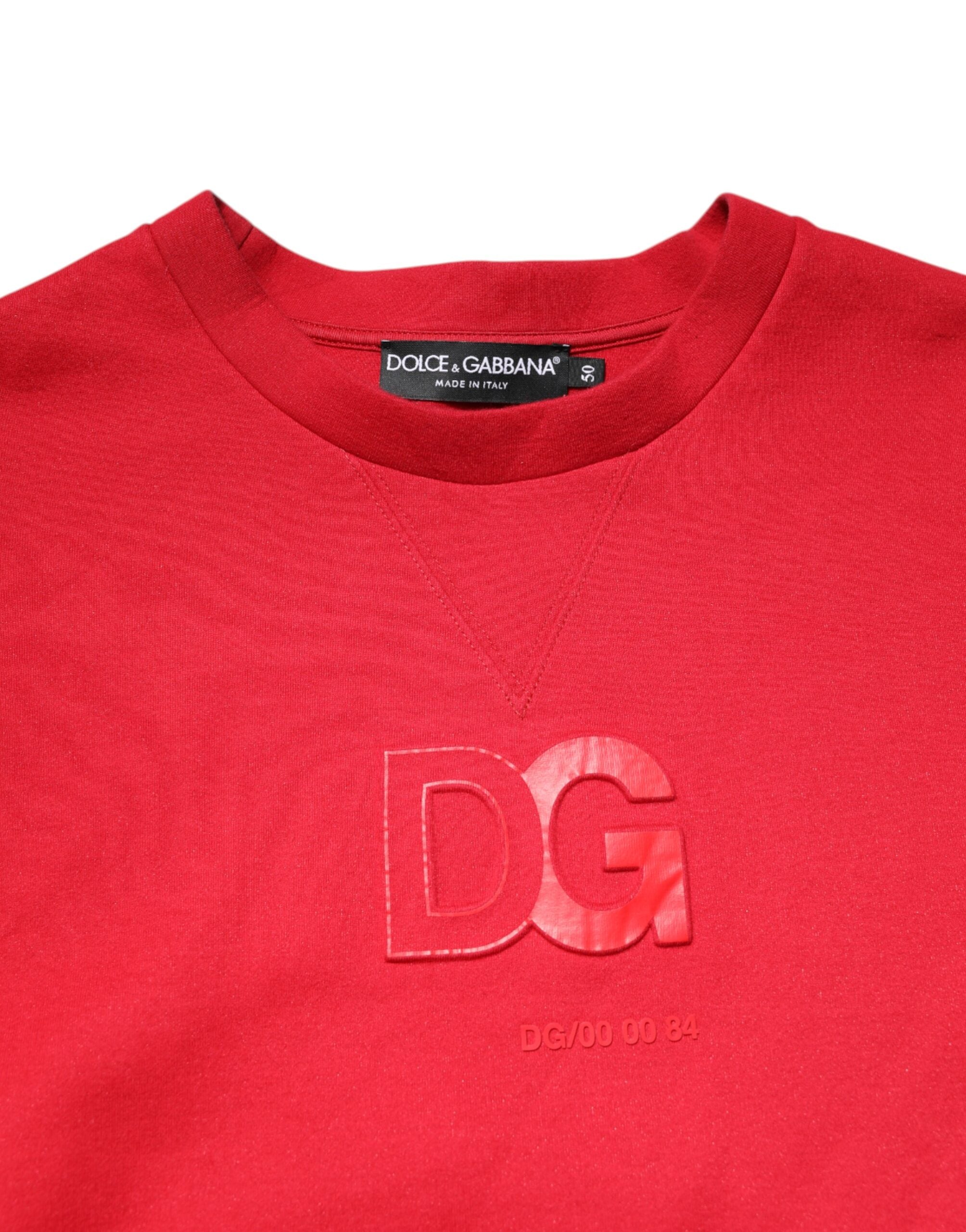Dolce & Gabbana Red Embossed Logo Cotton Crew Neck Sweater