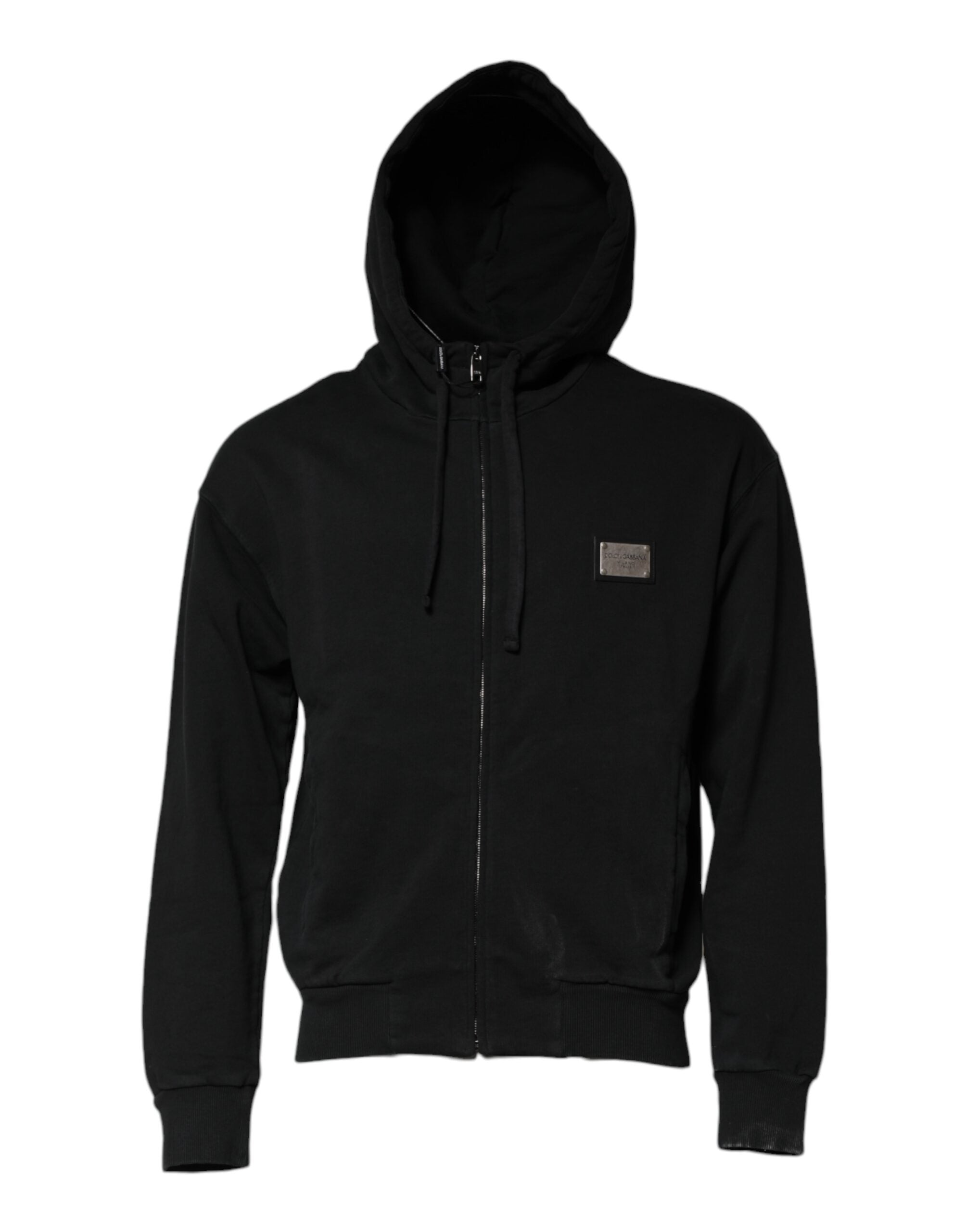 Experience the opulence of Dolce & Gabbana's Black Logo Full Zip Hooded Sweatshirt, crafted from premium cotton for timeless elegance and sophisticated allure.