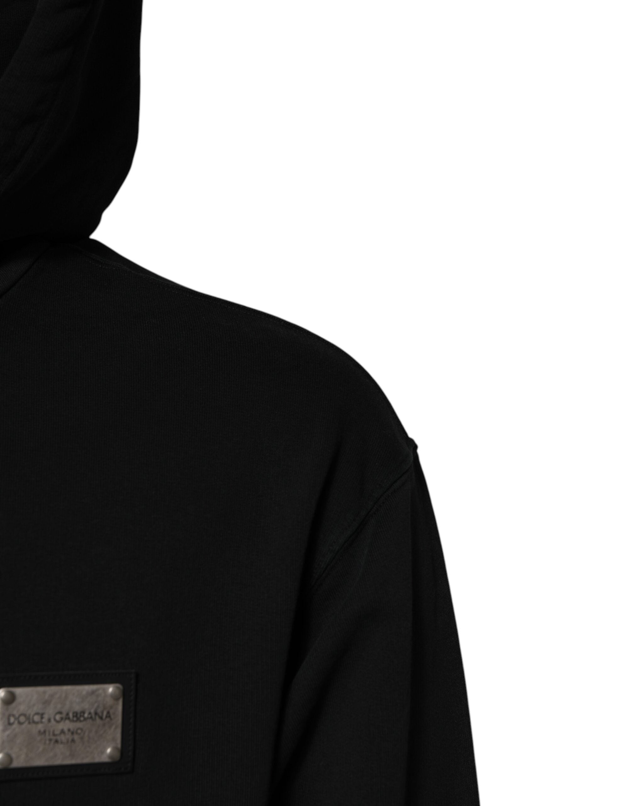 Experience the allure of Dolce & Gabbana's Black Logo Full Zip Hooded Sweatshirt, crafted from premium cotton for timeless elegance and sophisticated comfort.