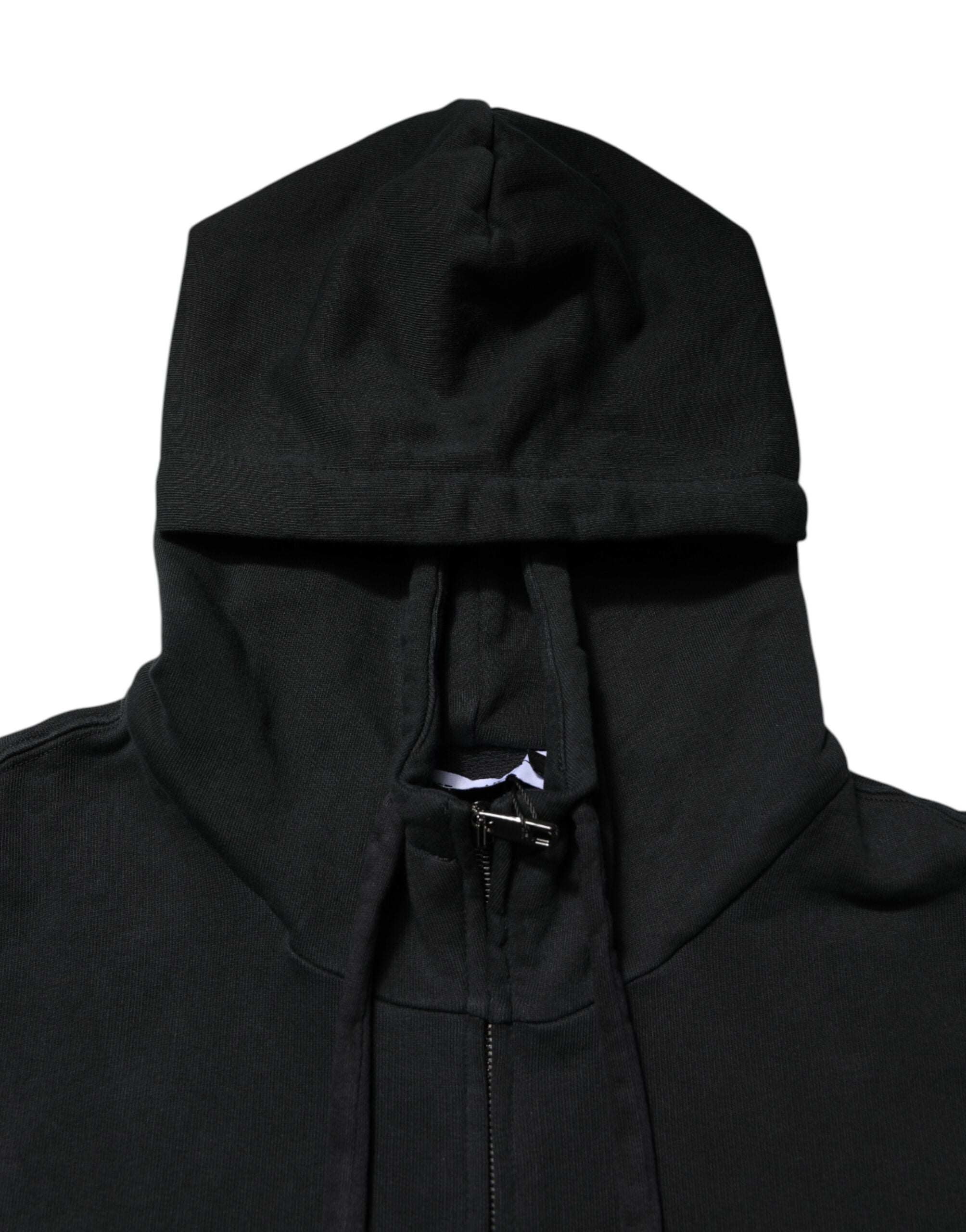 Experience the epitome of elegance with the Dolce & Gabbana Black Logo Full Zip Hooded Sweatshirt, crafted from premium cotton for timeless sophistication and effortless allure.