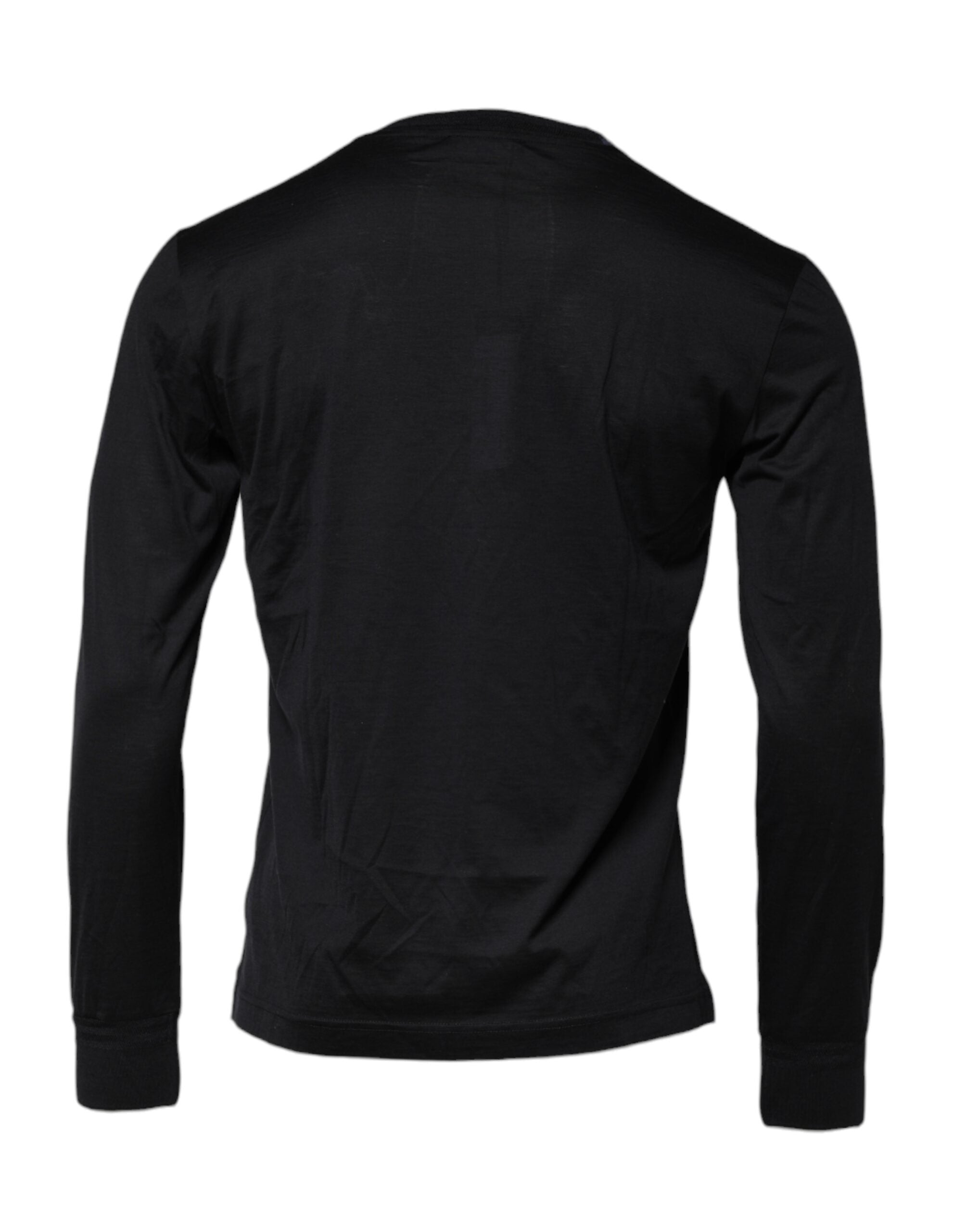 Dolce & Gabbana Dark Blue Silk Crew Neck Men Pullover Sweater